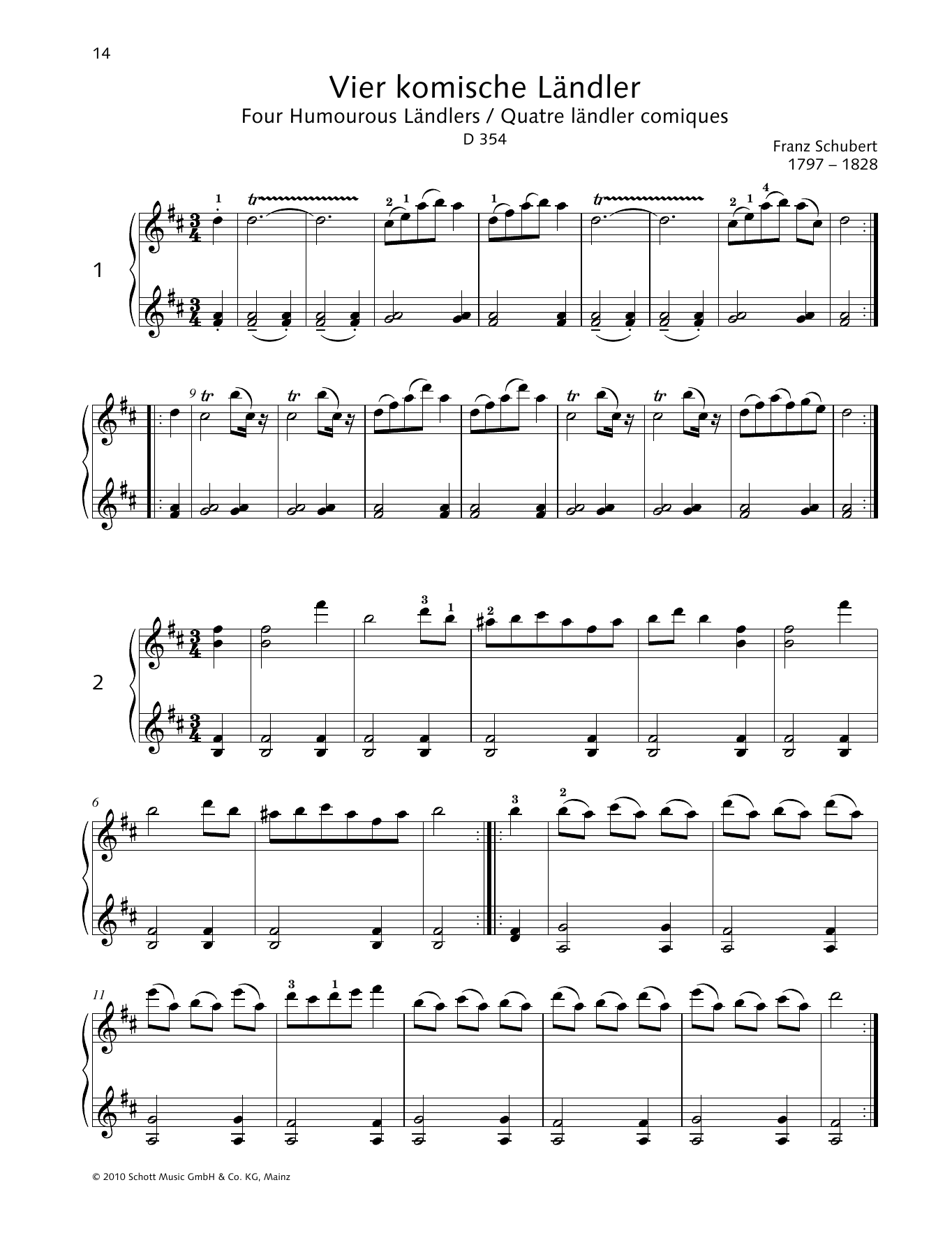 Franz Schubert Four Humourous Ländlers Sheet Music Notes & Chords for Piano Solo - Download or Print PDF