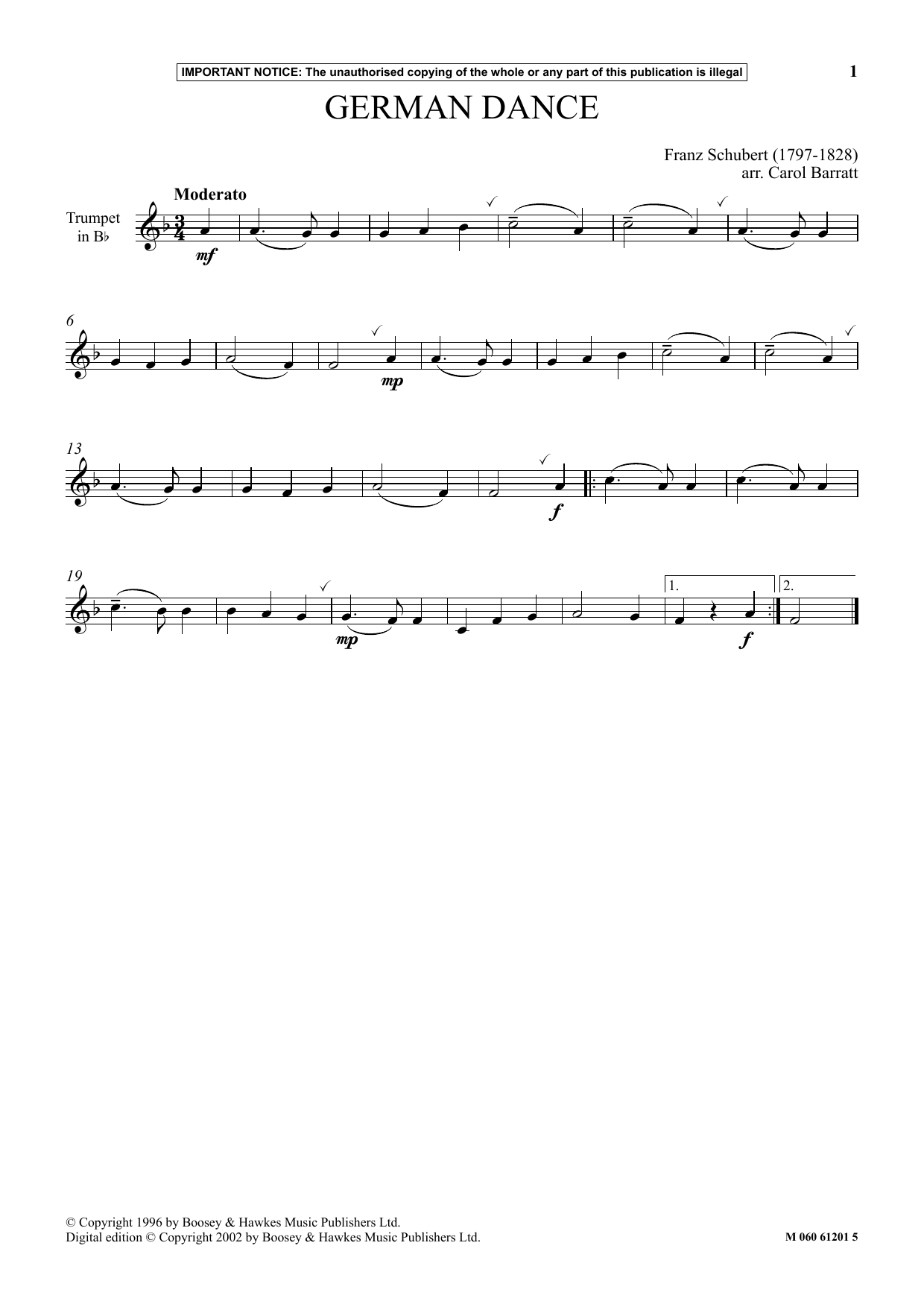 Franz Schubert German Dance Sheet Music Notes & Chords for Instrumental Solo - Download or Print PDF