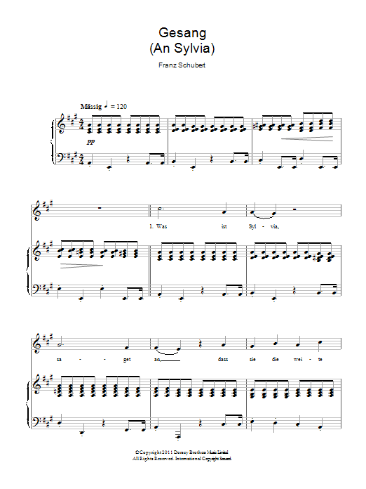 Franz Schubert Gesang An Sylvia Sheet Music Notes & Chords for Piano & Vocal - Download or Print PDF