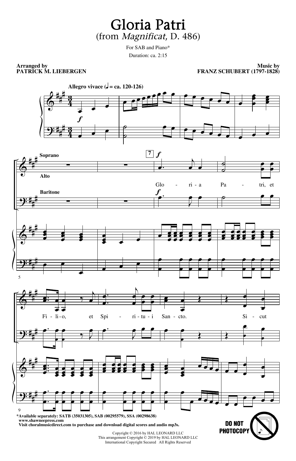 Franz Schubert Gloria Patri (from Magnificat, D. 486) (arr. Patrick M. Liebergen) Sheet Music Notes & Chords for SSA Choir - Download or Print PDF