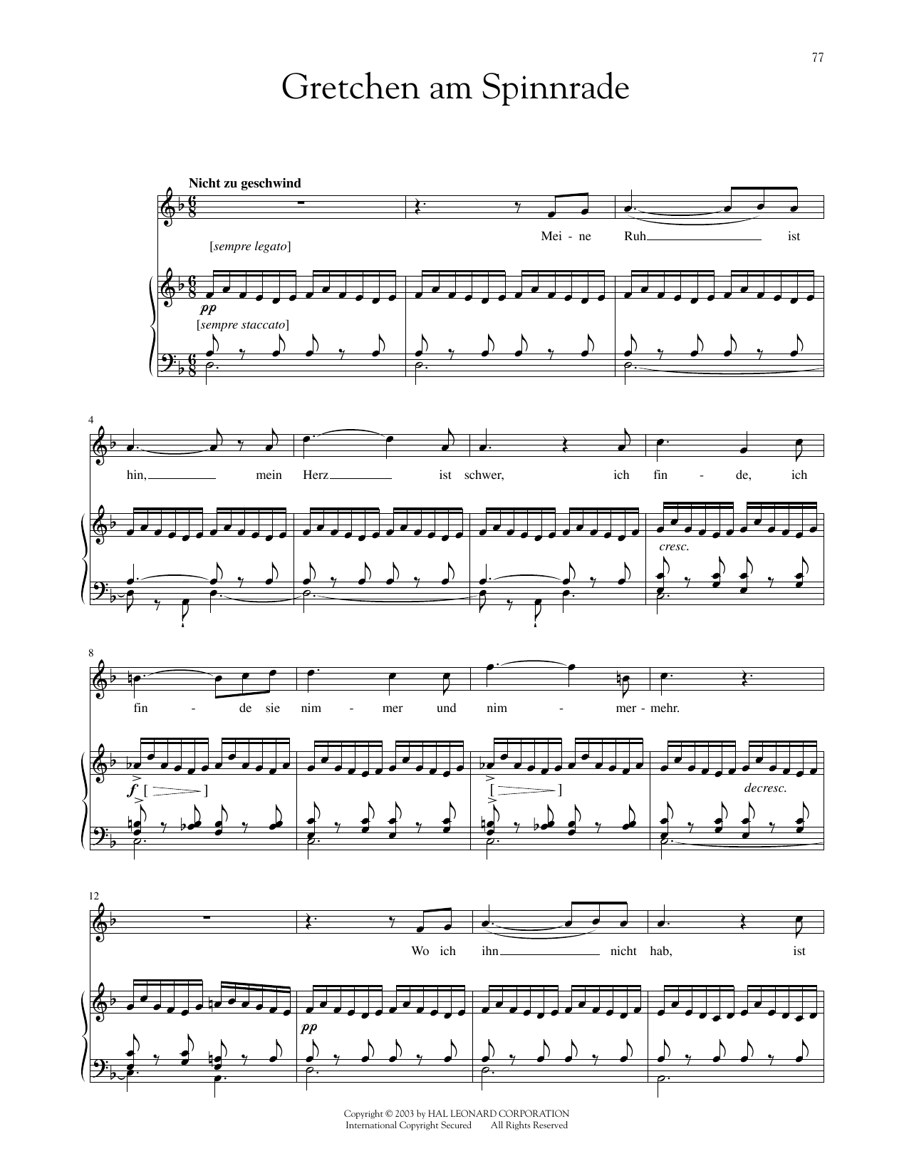 Franz Schubert Gretchen At The Spinning Wheel (Gretchen Am Spinnrade) (arr. Richard Walters) Sheet Music Notes & Chords for Piano & Vocal - Download or Print PDF