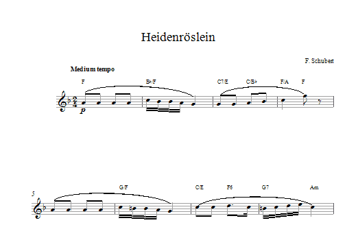 Franz Schubert Heidenroslein sheet music notes and chords. Download Printable PDF.