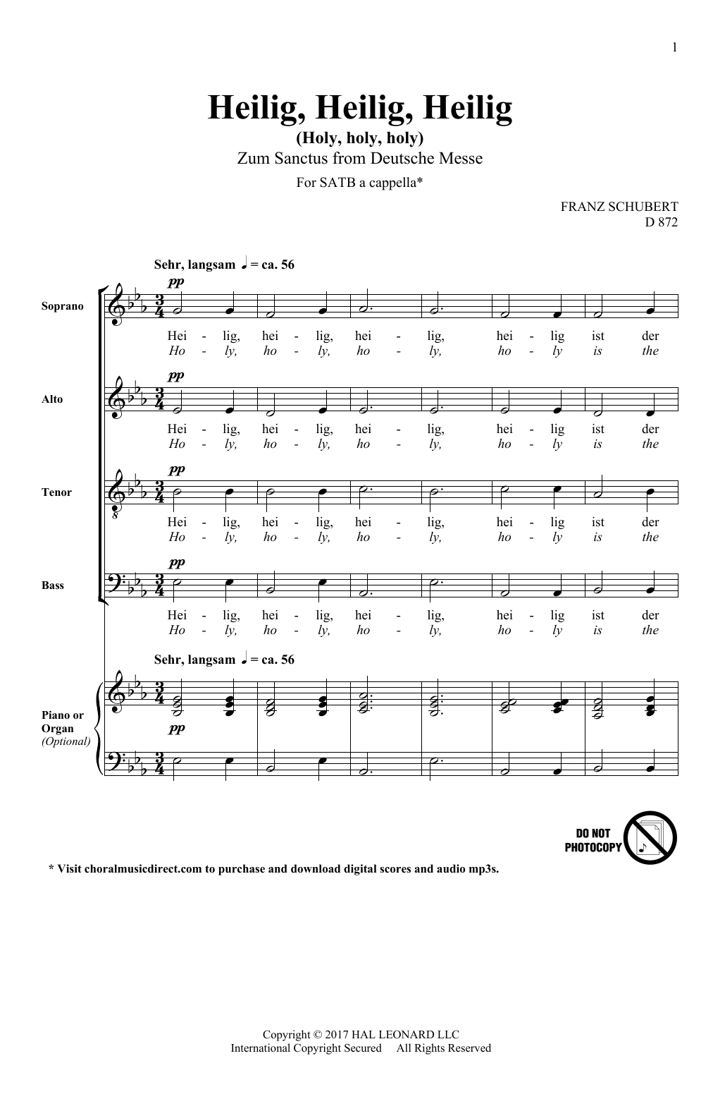 Franz Schubert Heilig, Heilig, Heilig (Holy, Holy, Holy) Sheet Music Notes & Chords for SATB Choir - Download or Print PDF
