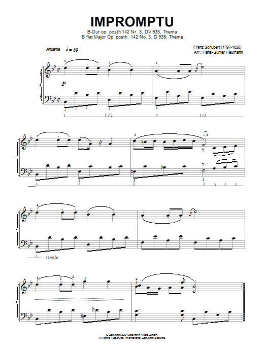 Franz Schubert Impromptu In Bb Major, Op. posth. 142, No.3, D935 Sheet Music Notes & Chords for Piano - Download or Print PDF