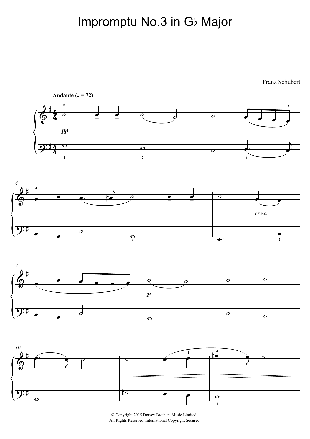 Franz Schubert Impromptu No. 3 in G Flat Major, Op.90 (excerpt) Sheet Music Notes & Chords for Beginner Piano - Download or Print PDF