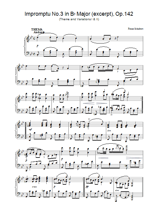 Franz Schubert Impromptu No.3 in Bb Major (excerpt), Op.142 Sheet Music Notes & Chords for Piano - Download or Print PDF