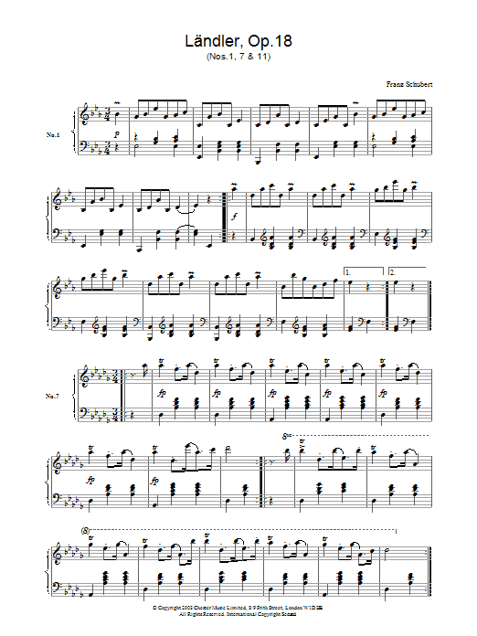 Franz Schubert L??ndler, Op.18 Sheet Music Notes & Chords for Piano - Download or Print PDF