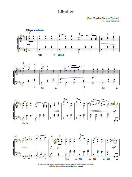 Franz Schubert Landler Sheet Music Notes & Chords for Piano - Download or Print PDF