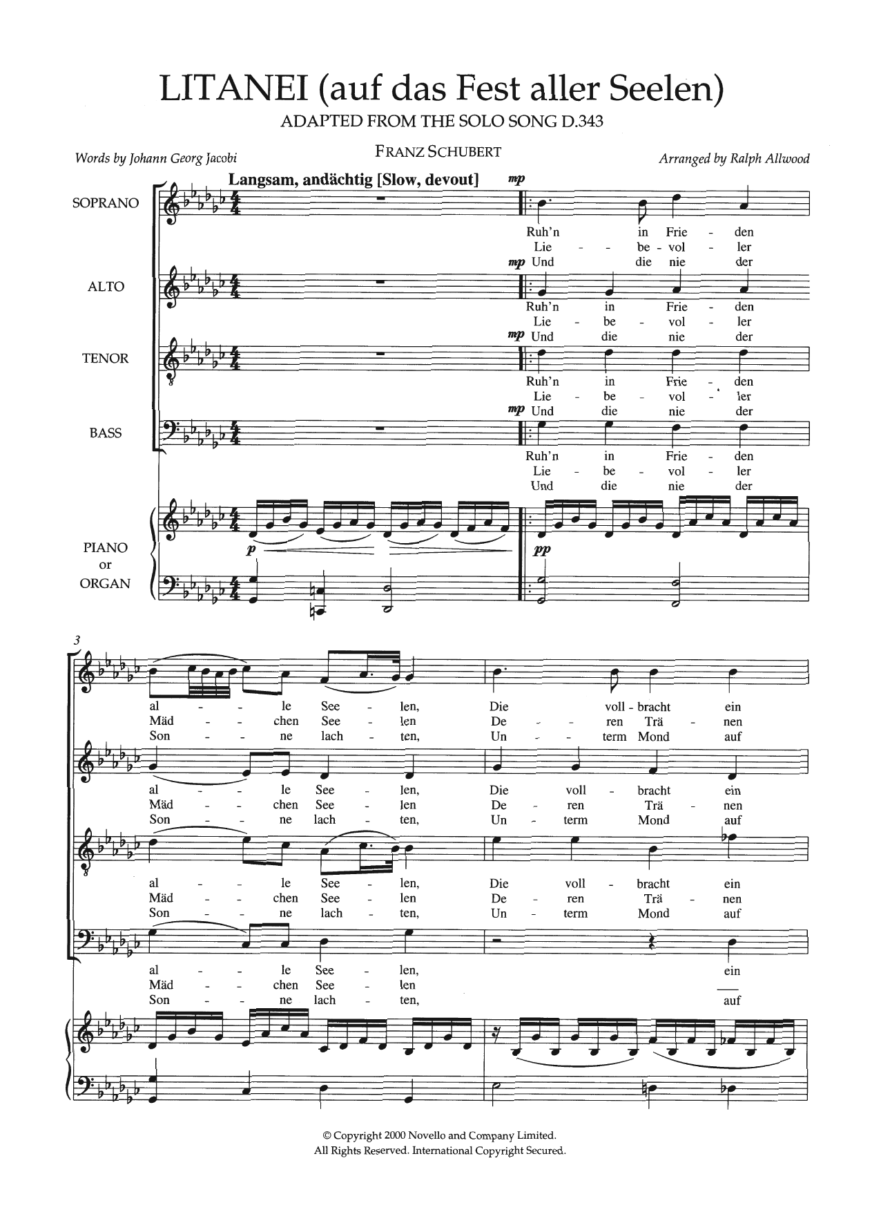 Franz Schubert Litanei (Auf Das Fest Aller Seelen) (arr. Ralph Allwood) Sheet Music Notes & Chords for SATB Choir - Download or Print PDF