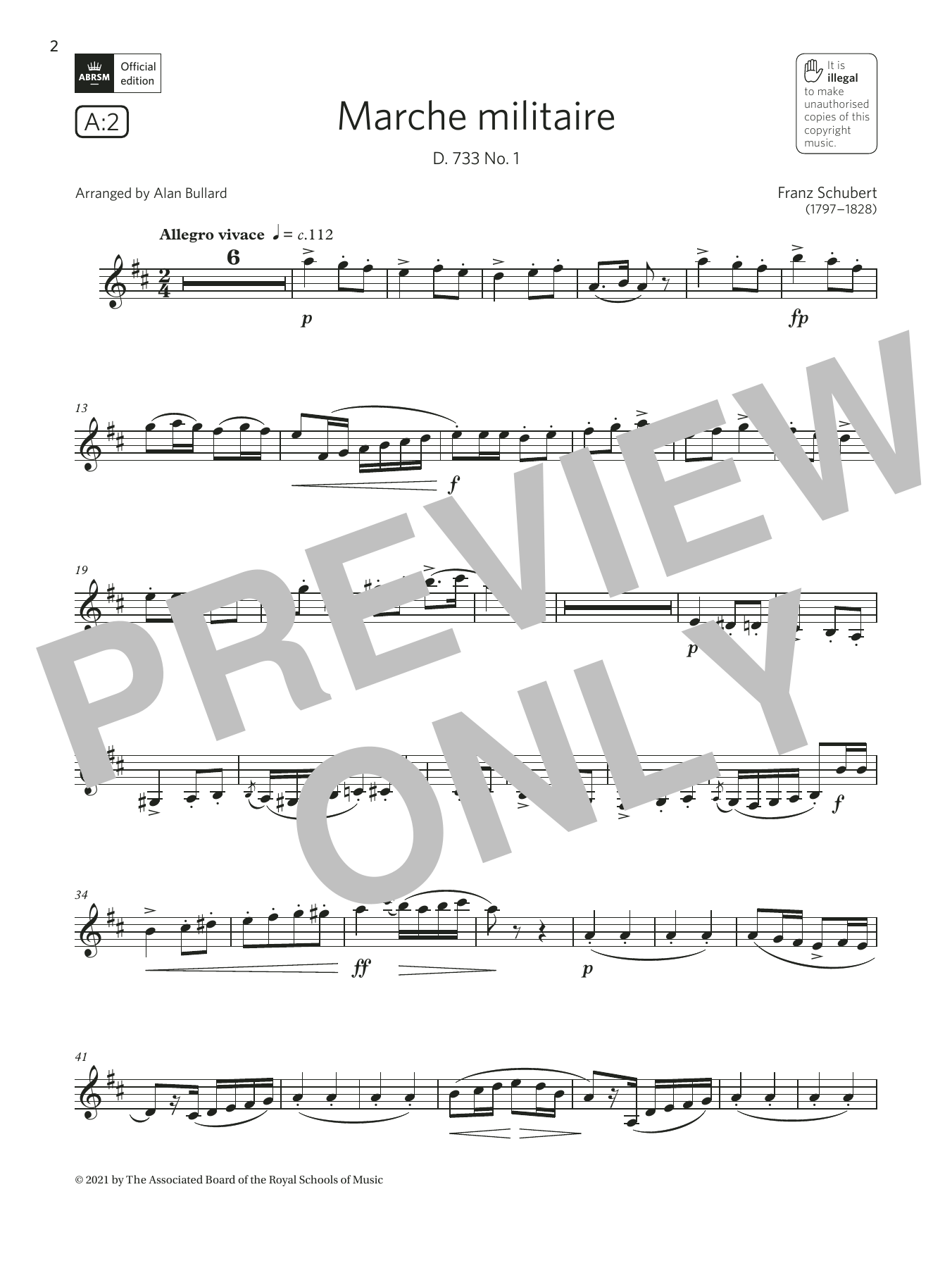 Franz Schubert Marche militaire, D. 733 No. 1 (Grade 5 List A2 from the ABRSM Clarinet syllabus from 2022) Sheet Music Notes & Chords for Clarinet Solo - Download or Print PDF