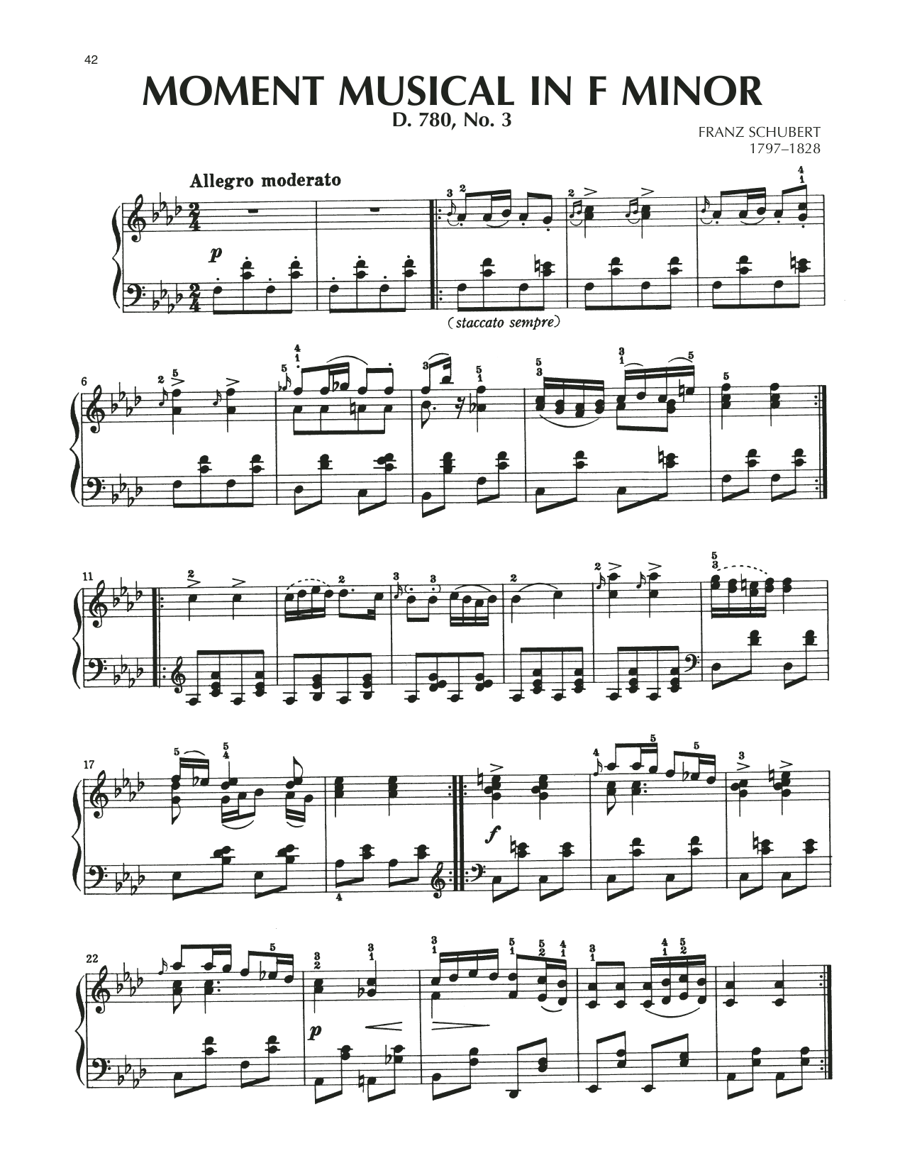 Franz Schubert Moment Musical In F Minor, Op. 94, No. 2 Sheet Music Notes & Chords for Piano Solo - Download or Print PDF