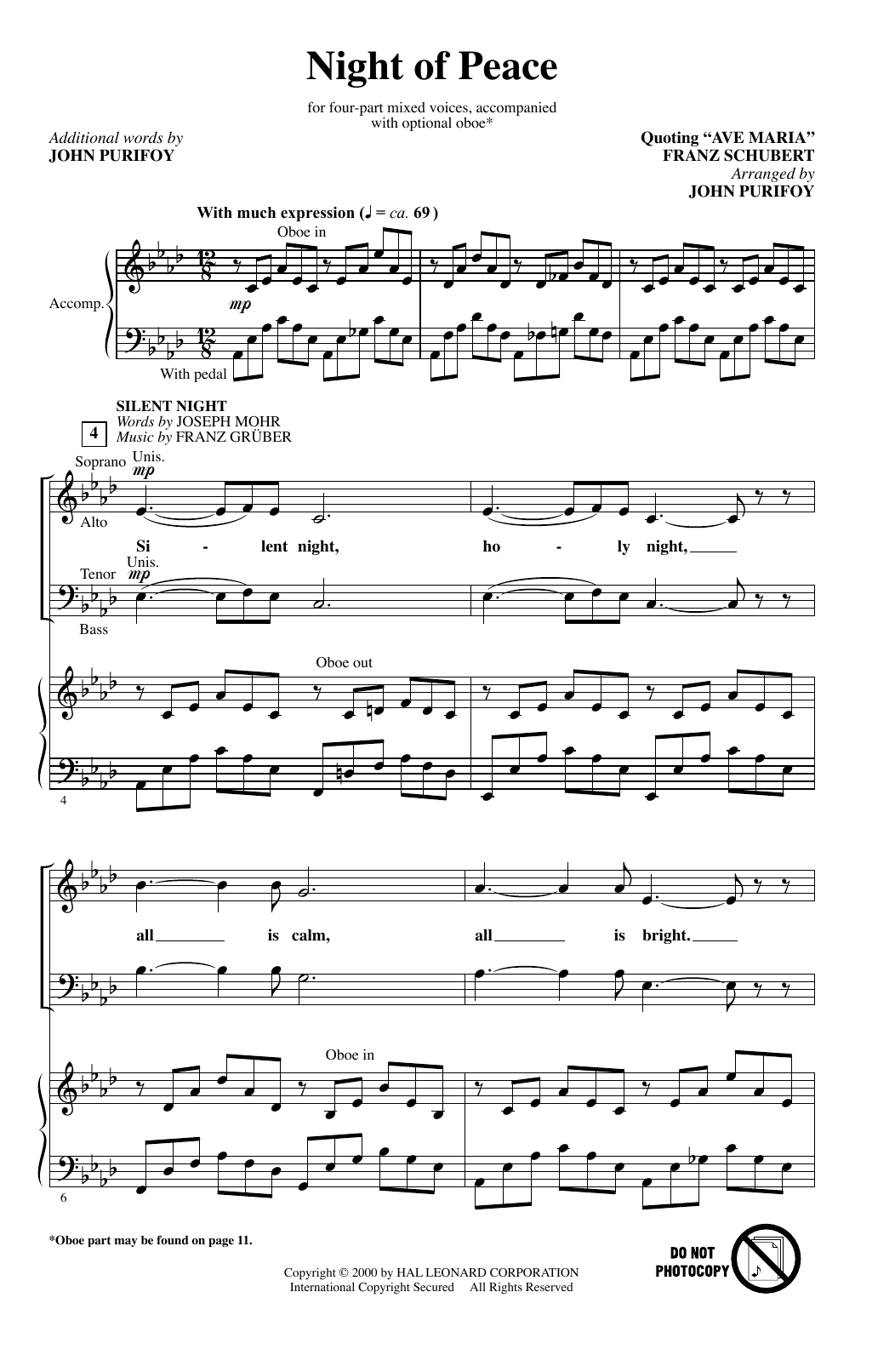 Franz Schubert Night Of Peace (arr. John Purifoy) Sheet Music Notes & Chords for SATB Choir - Download or Print PDF