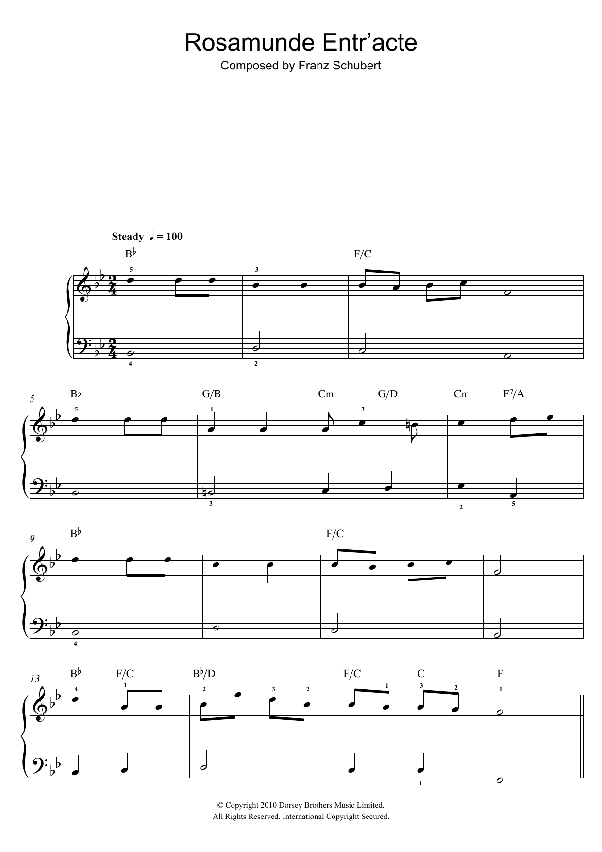 Franz Schubert Rosamunde Entr'acte Sheet Music Notes & Chords for Beginner Piano - Download or Print PDF