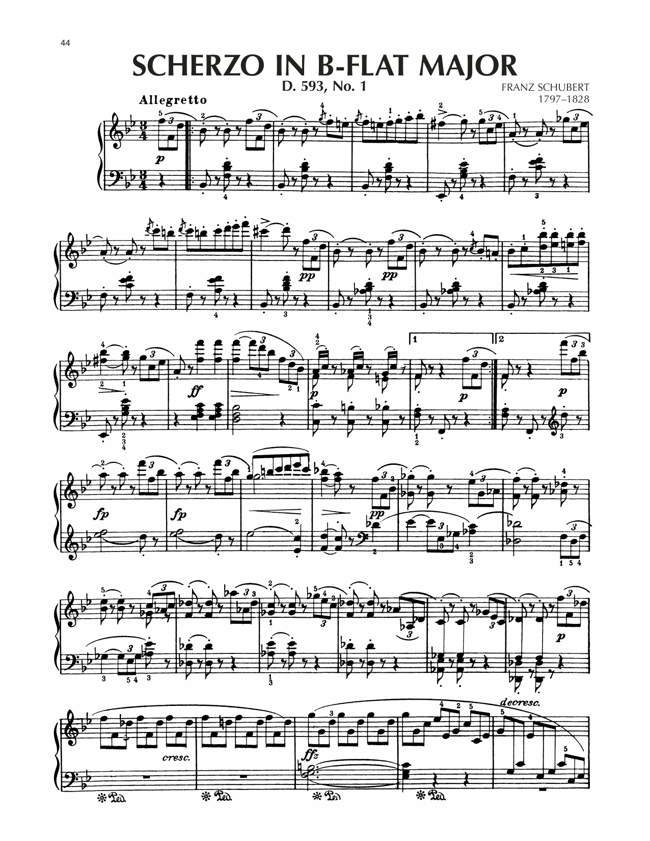 Franz Schubert Scherzo In B-Flat Major, D. 593, No. 1 Sheet Music Notes & Chords for Piano Solo - Download or Print PDF