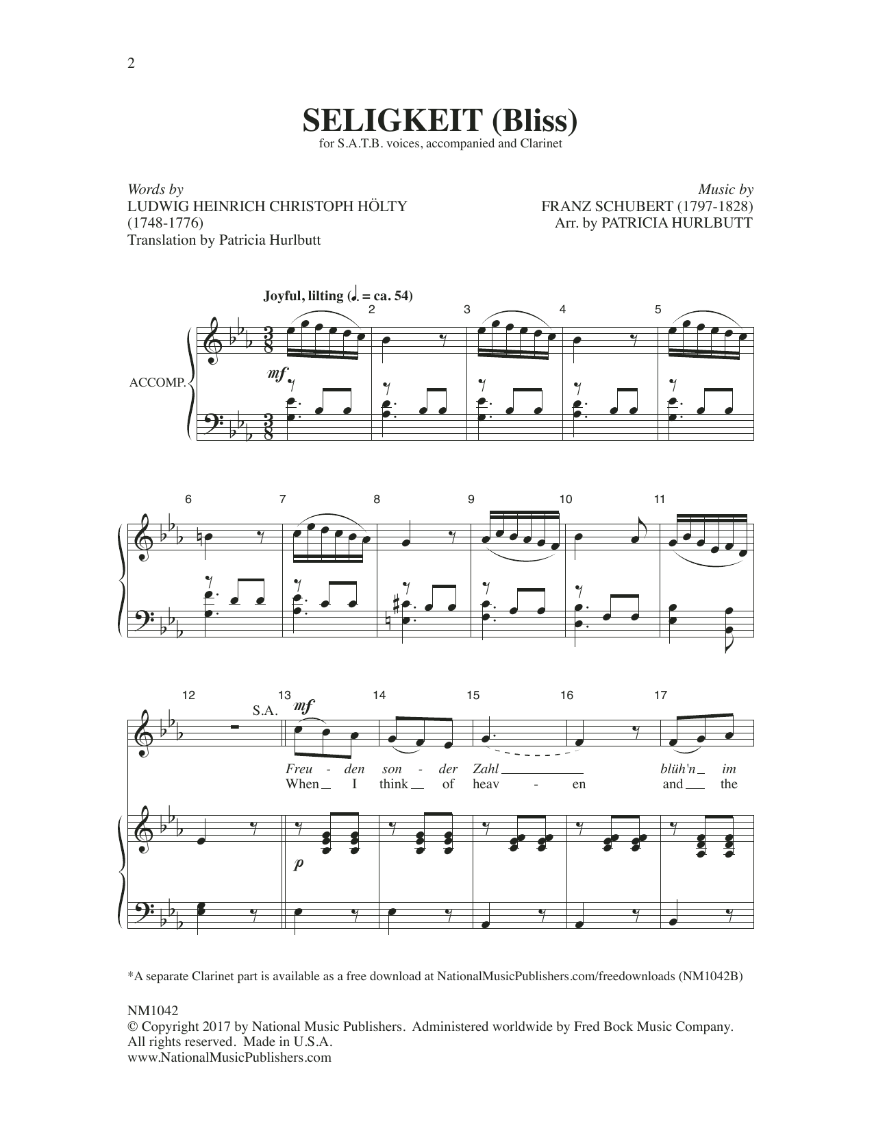 Franz Schubert Seligkeit (Bliss) Sheet Music Notes & Chords for Choral - Download or Print PDF
