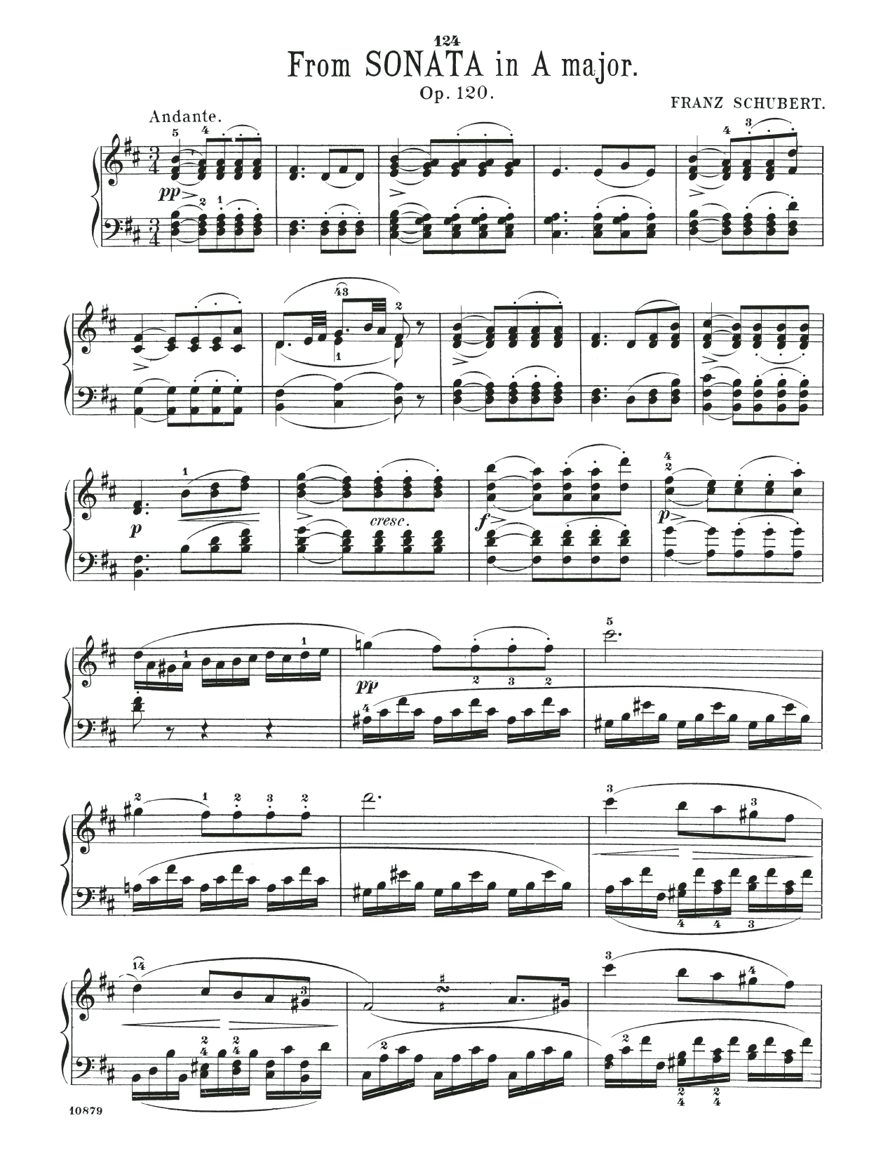 Franz Schubert Sonata In A Major, Op. 120, 2nd mvt Sheet Music Notes & Chords for Piano Solo - Download or Print PDF