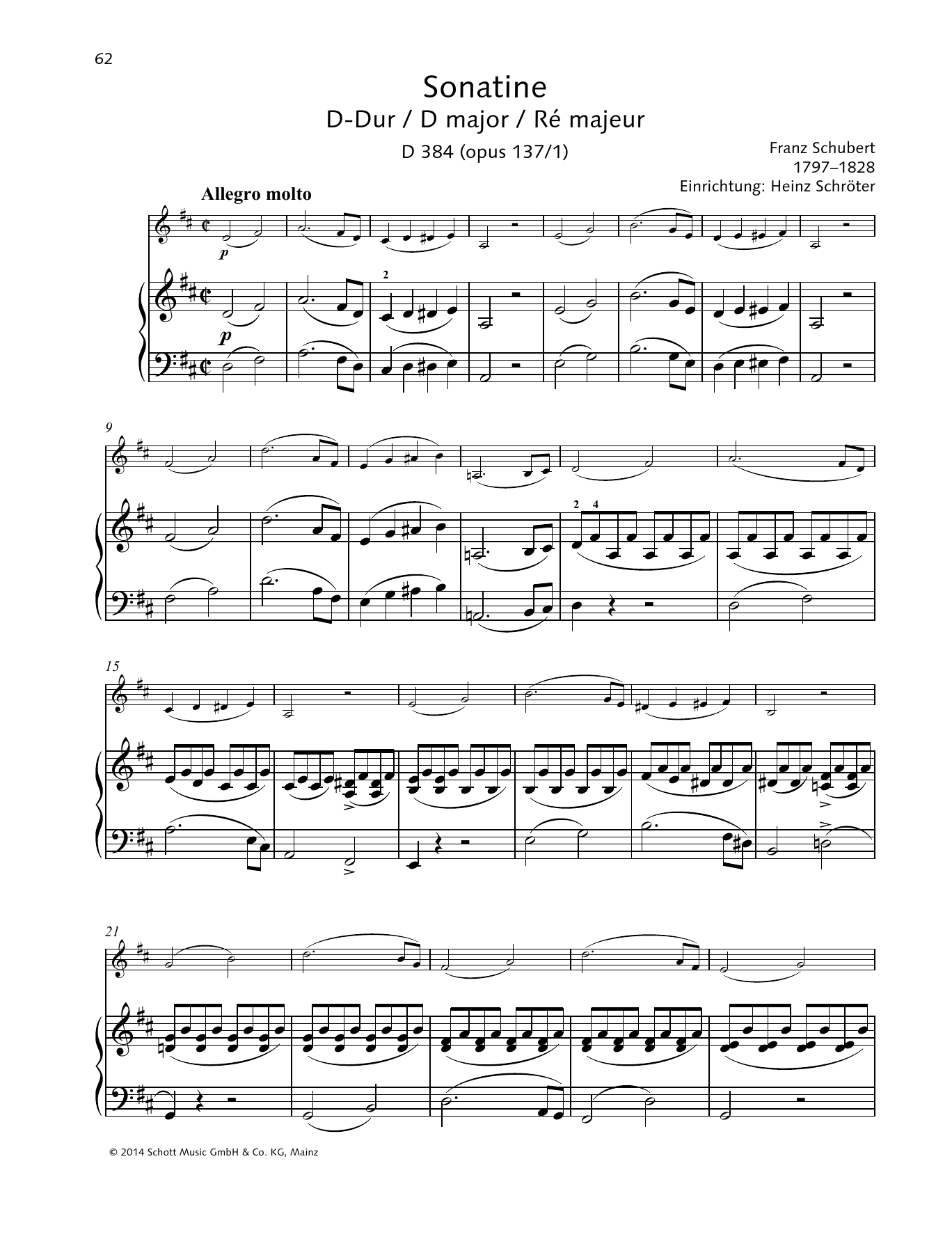 Franz Schubert Sonatina D major Sheet Music Notes & Chords for String Solo - Download or Print PDF