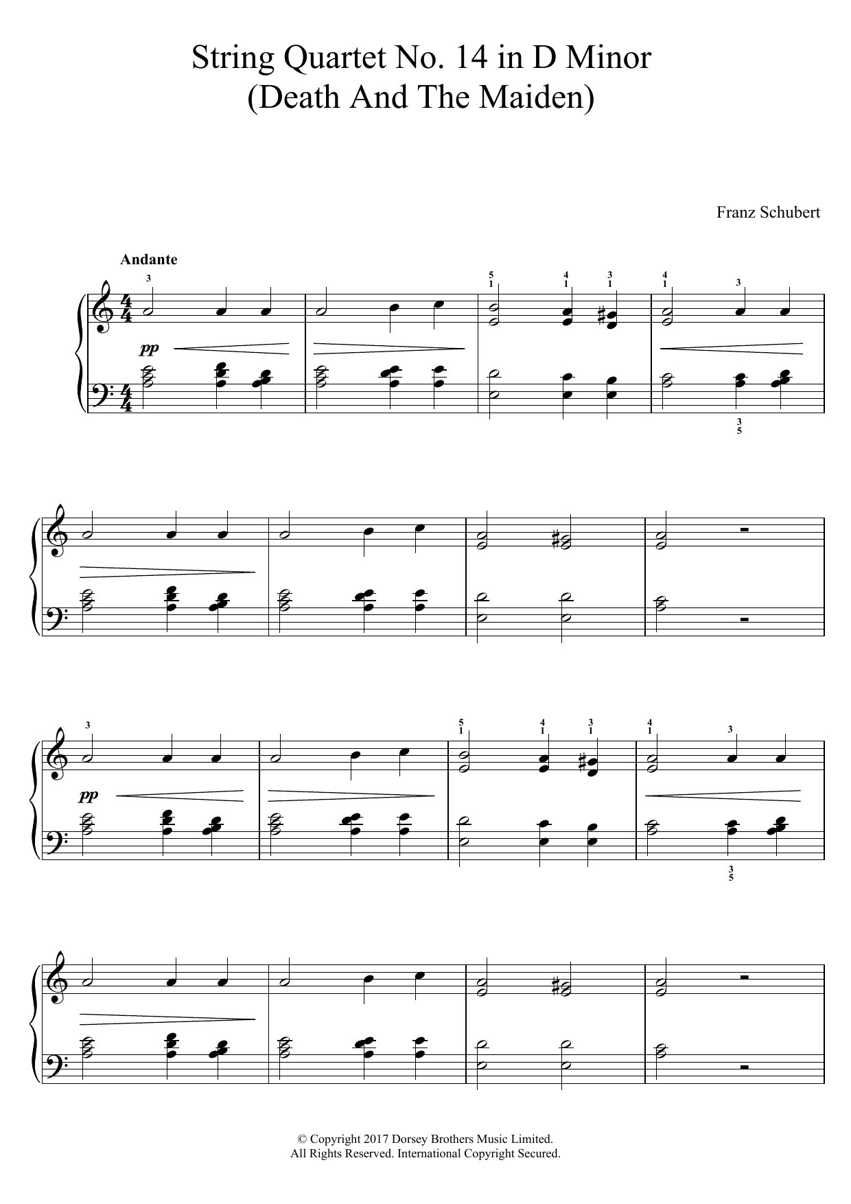 Franz Schubert String Quartet No. 14 in D Minor (Death And The Maiden) Sheet Music Notes & Chords for Easy Piano - Download or Print PDF