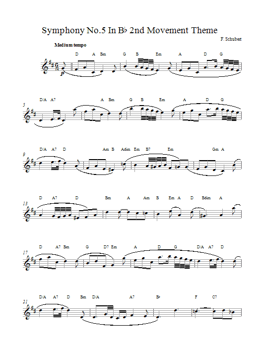 Franz Schubert Symphony No.5 in B Flat Major - 2nd Movement: Andante con moto Sheet Music Notes & Chords for Melody Line & Chords - Download or Print PDF