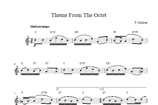Franz Schubert Theme From The Octet Sheet Music Notes & Chords for Melody Line & Chords - Download or Print PDF