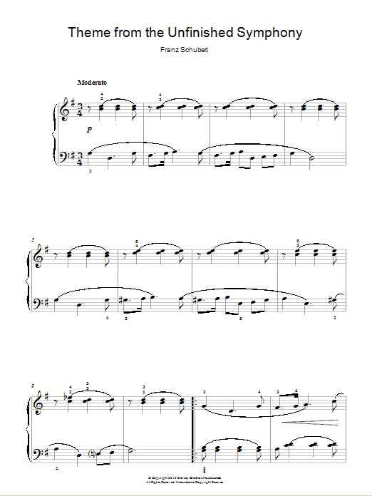 Franz Schubert Theme From The Unfinished Symphony Sheet Music Notes & Chords for Beginner Piano - Download or Print PDF