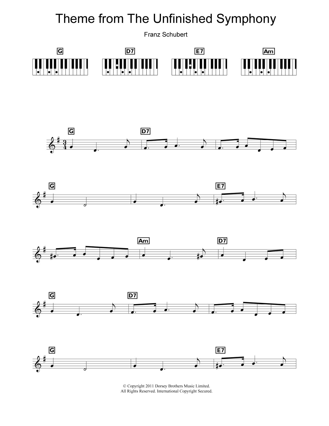 Franz Schubert Theme From The Unfinished Symphony Sheet Music Notes & Chords for Beginner Piano - Download or Print PDF