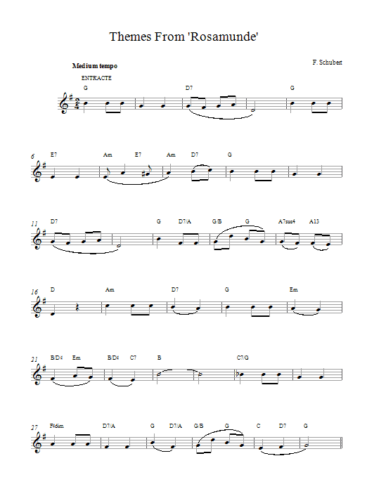 Franz Schubert Themes From Rosamunde Sheet Music Notes & Chords for Melody Line, Lyrics & Chords - Download or Print PDF