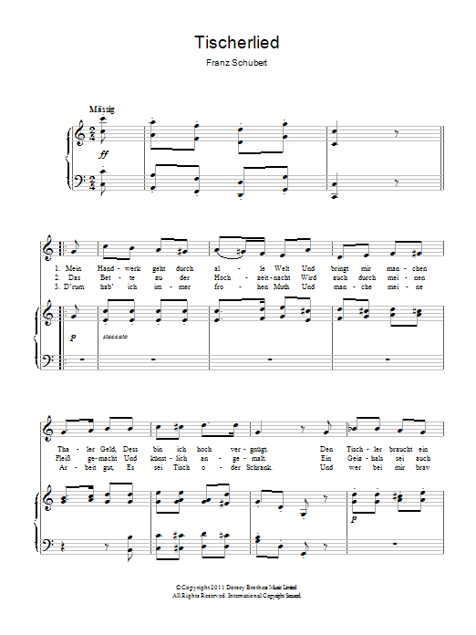 Franz Schubert Tischlerlied Sheet Music Notes & Chords for Piano & Vocal - Download or Print PDF