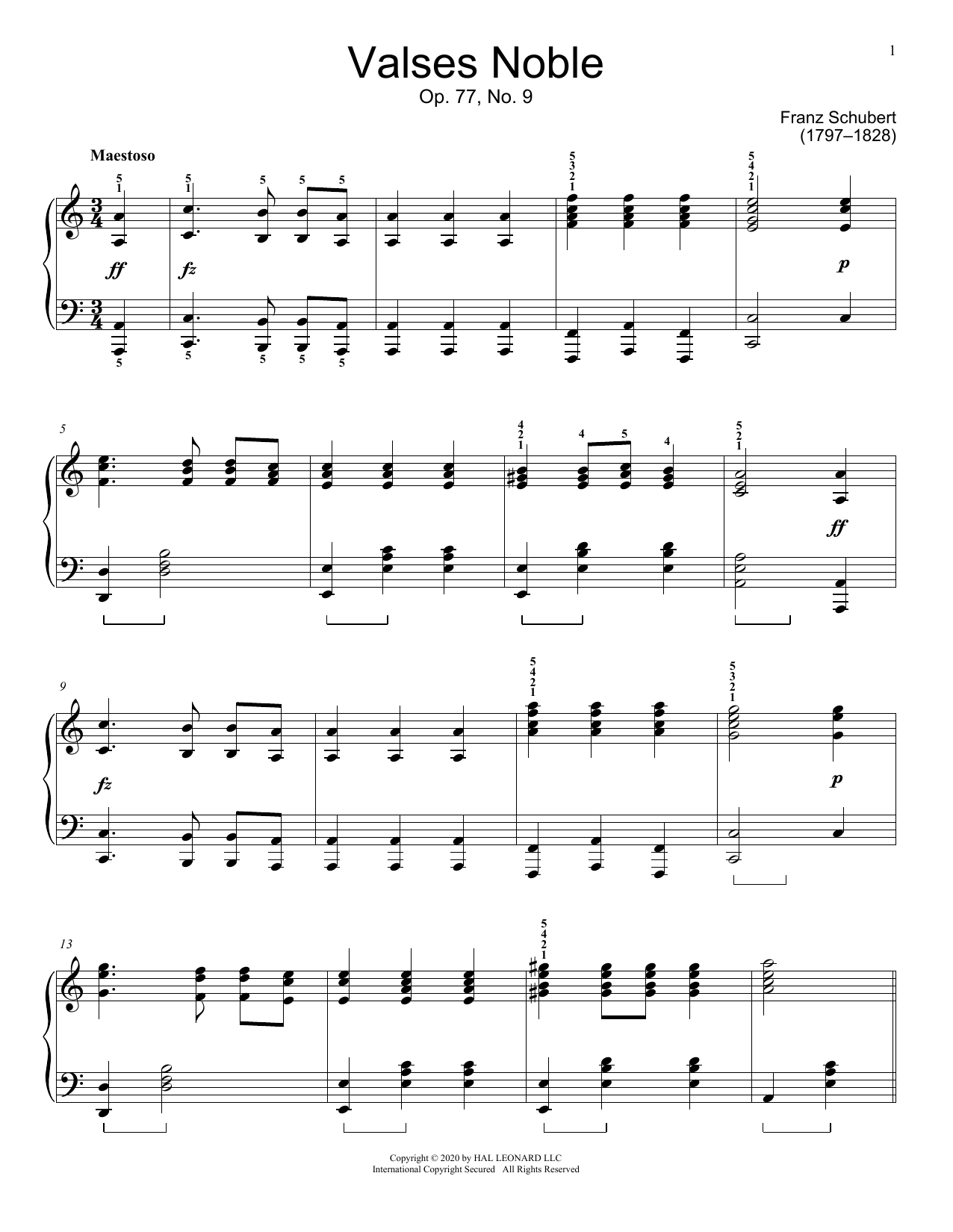 Franz Schubert Valses Noble, Op. 77, No. 9 Sheet Music Notes & Chords for Educational Piano - Download or Print PDF