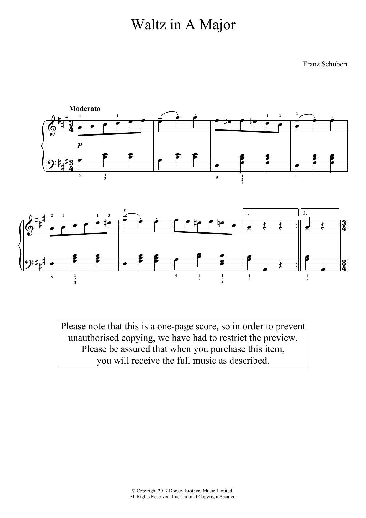 Franz Schubert Waltz In A Major Sheet Music Notes & Chords for Easy Piano - Download or Print PDF