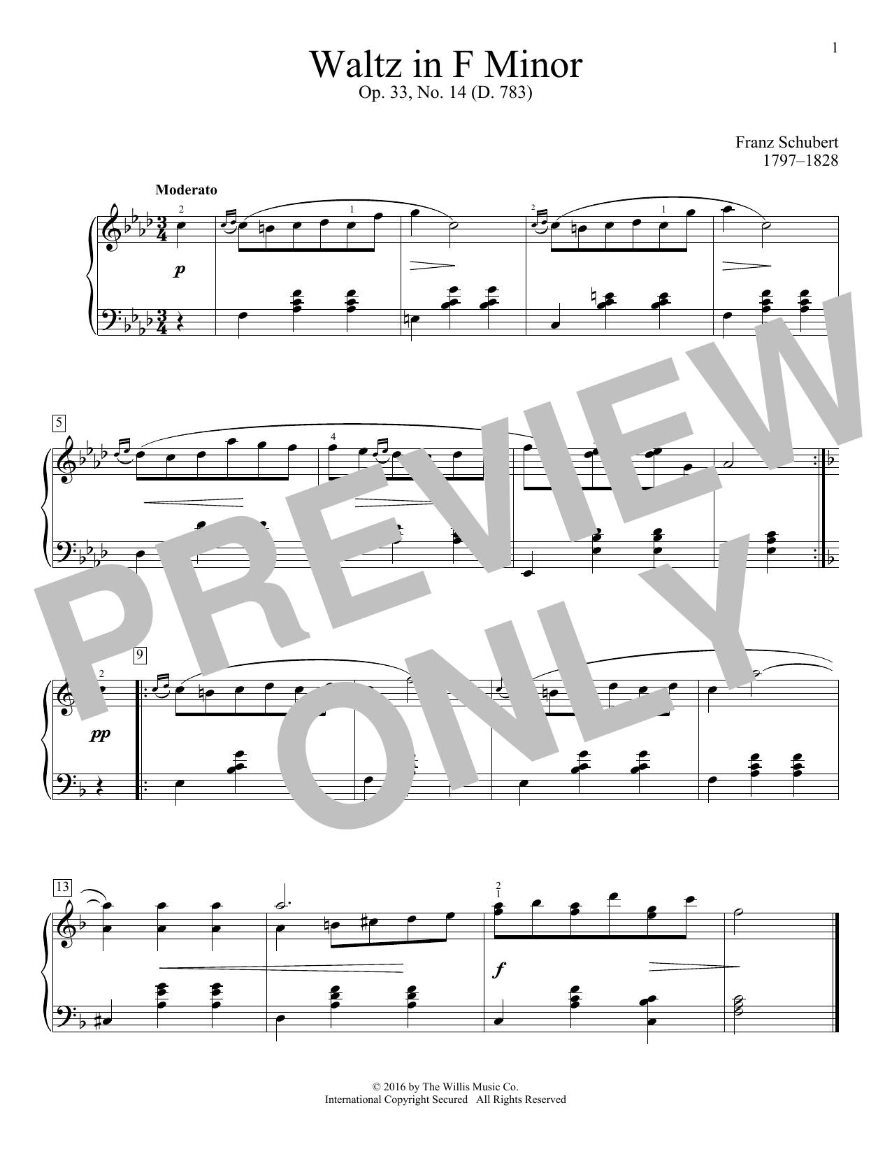 Franz Schubert Waltz In F Minor, Op. 33, No. 14 (D. 783) Sheet Music Notes & Chords for Educational Piano - Download or Print PDF Franz Schubert Waltz In F Minor, Op. 33, No. 14 (D. 783) Sheet Music Notes & Chords for Educational Piano - Download or Print PDF