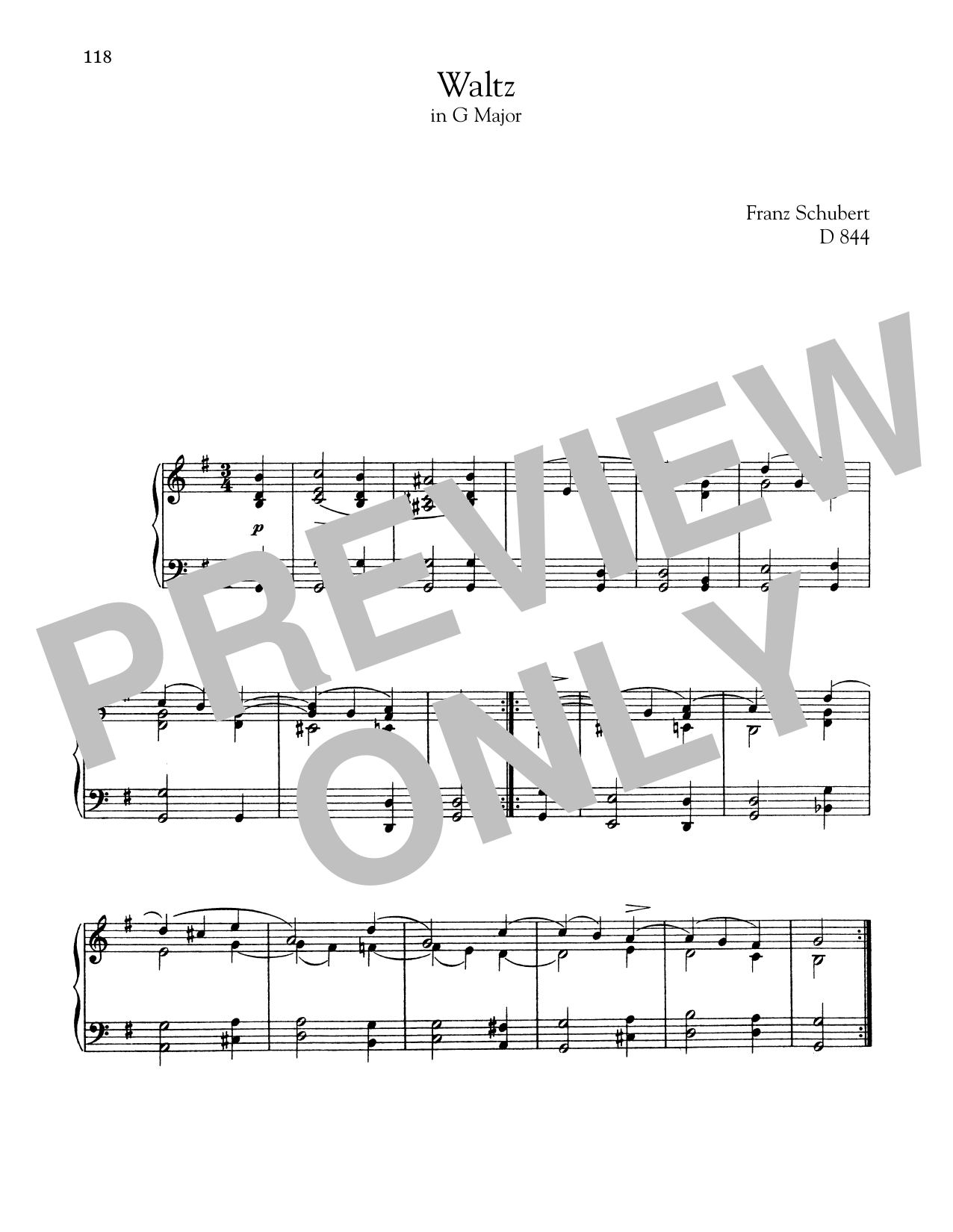 Franz Schubert Waltz In G Major, D. 844 Sheet Music Notes & Chords for Piano - Download or Print PDF