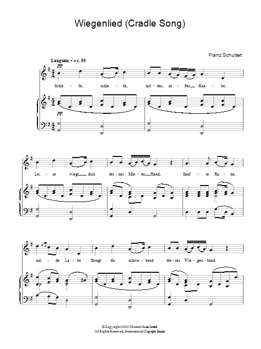 Franz Schubert Wiegenlied (Cradle Song) Op.98 No.2 Sheet Music Notes & Chords for Piano & Vocal - Download or Print PDF