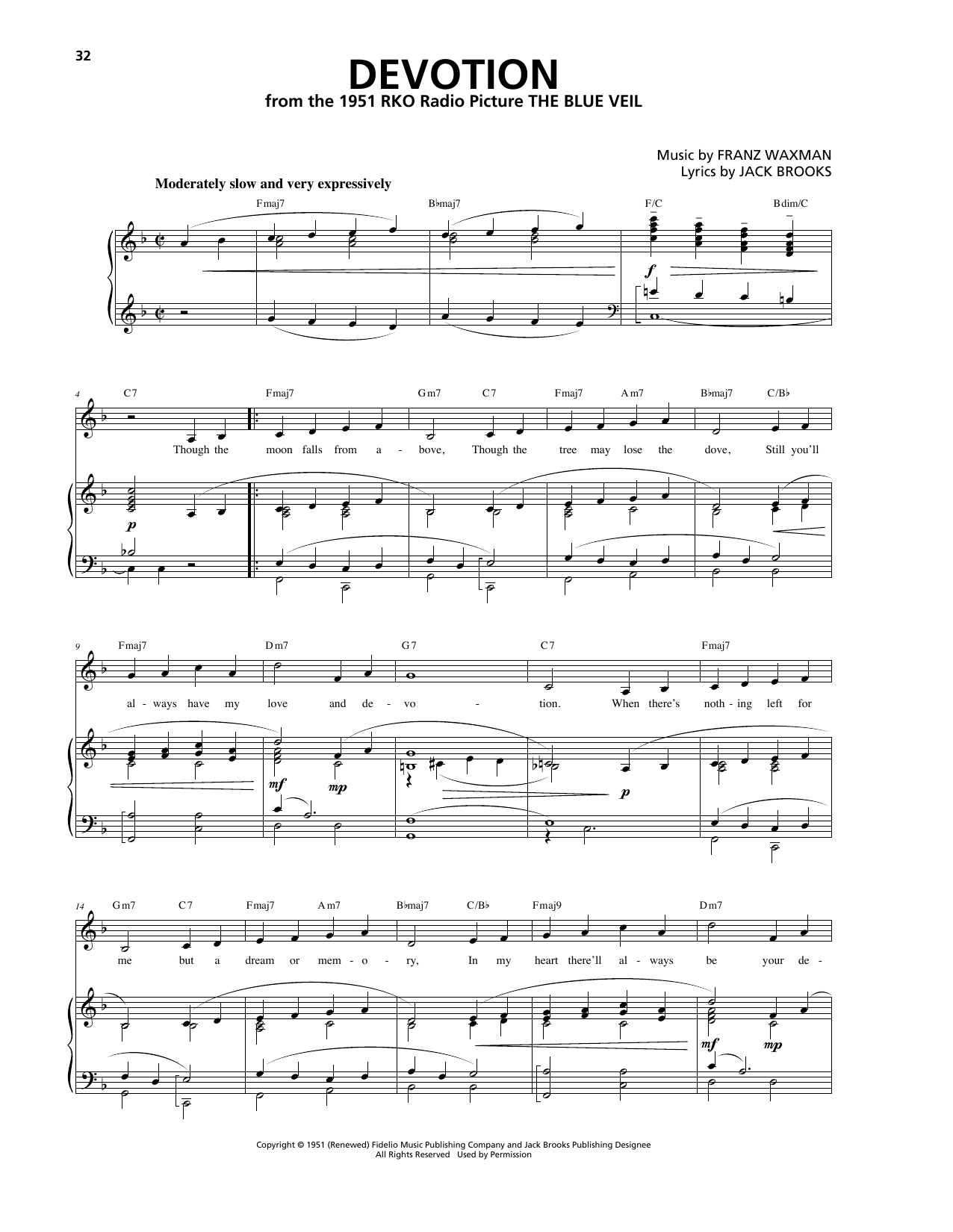Franz Waxman Devotion Sheet Music Notes & Chords for Piano, Vocal & Guitar (Right-Hand Melody) - Download or Print PDF