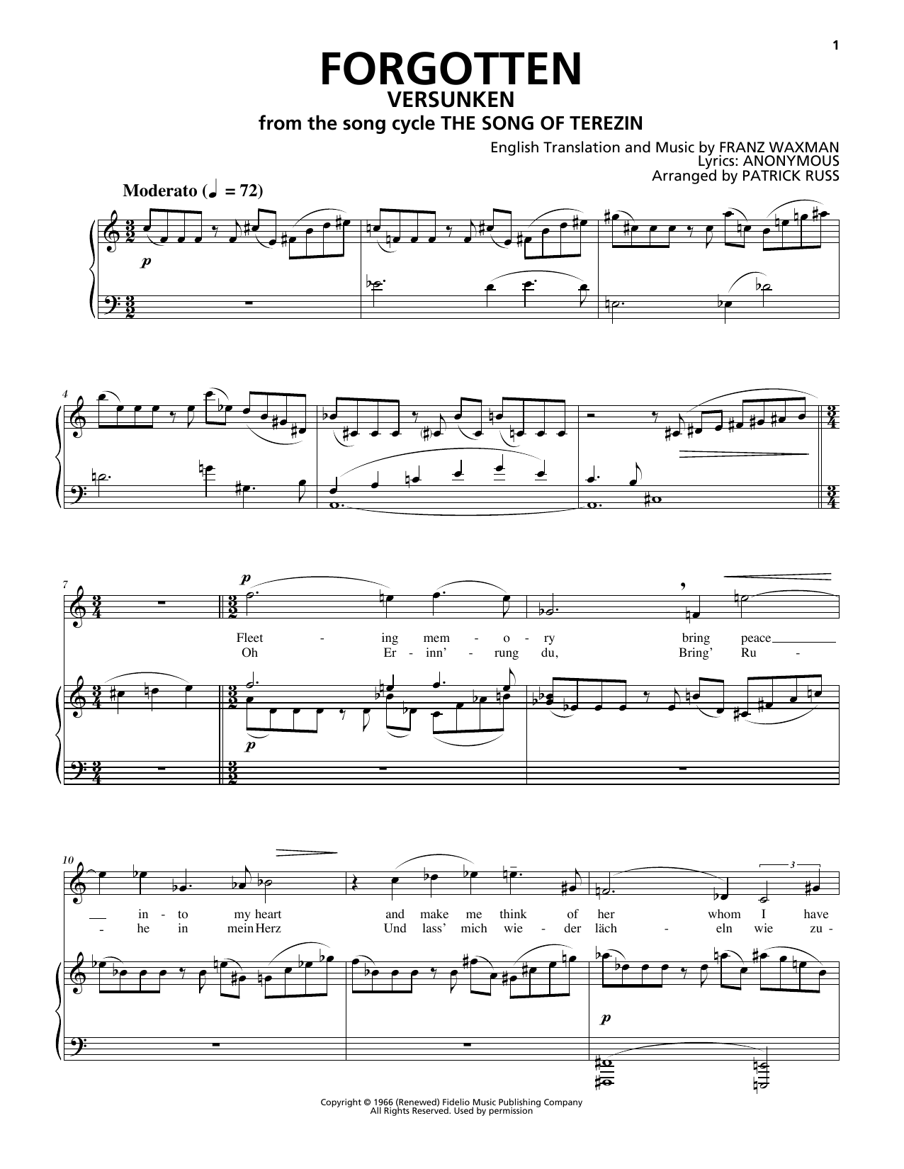 Franz Waxman Forgotten (Versunken) Sheet Music Notes & Chords for Piano & Vocal - Download or Print PDF