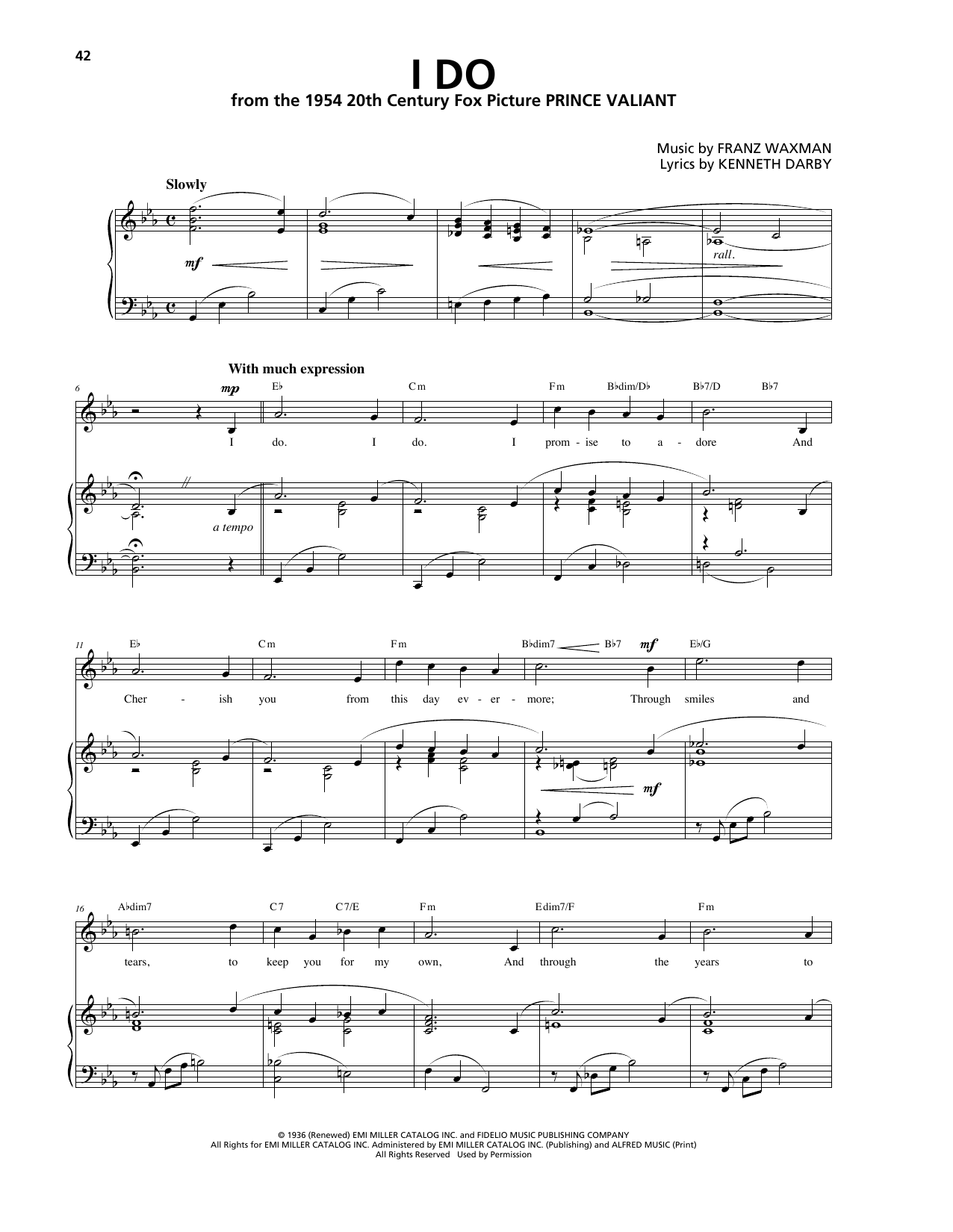 Franz Waxman I Do Sheet Music Notes & Chords for Piano, Vocal & Guitar (Right-Hand Melody) - Download or Print PDF