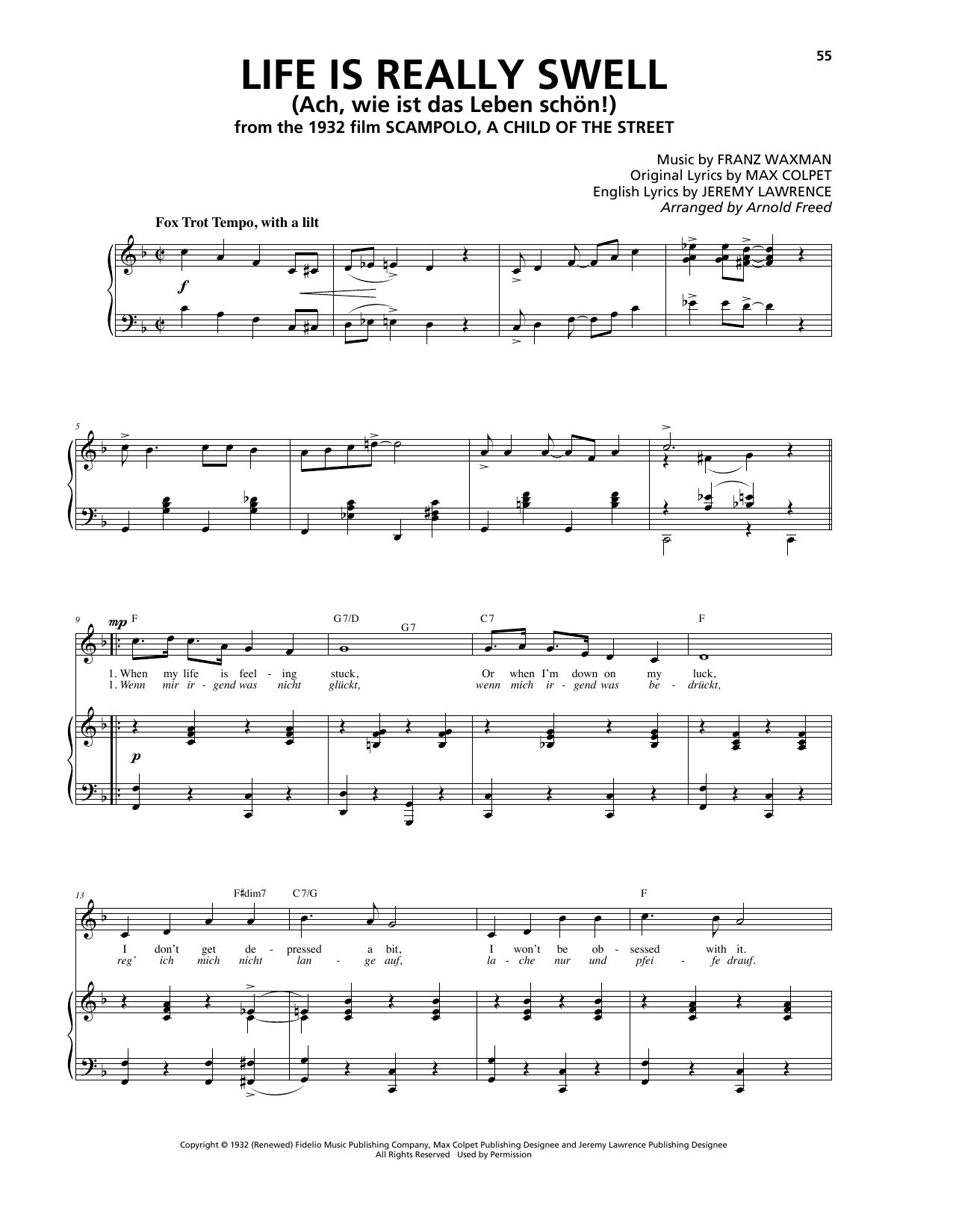 Franz Waxman Life Is Really Swell (Ach wie ist das Leben schön!) Sheet Music Notes & Chords for Piano, Vocal & Guitar (Right-Hand Melody) - Download or Print PDF