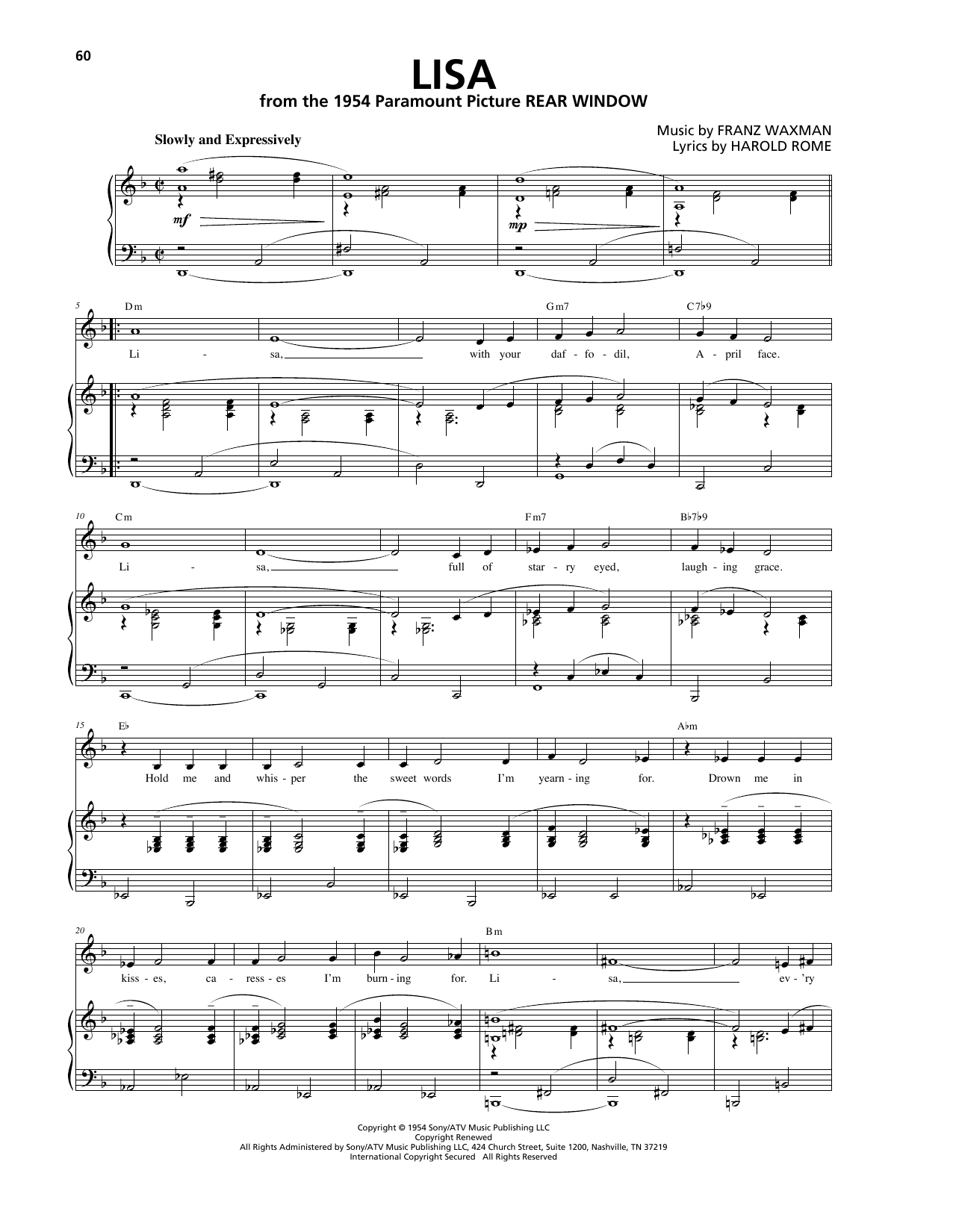 Franz Waxman Lisa Sheet Music Notes & Chords for Piano, Vocal & Guitar (Right-Hand Melody) - Download or Print PDF