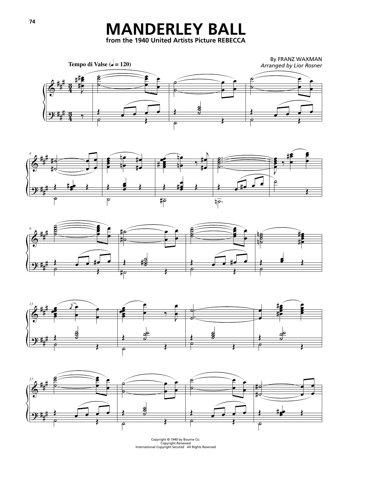 Franz Waxman Manderley Ball Sheet Music Notes & Chords for Piano - Download or Print PDF