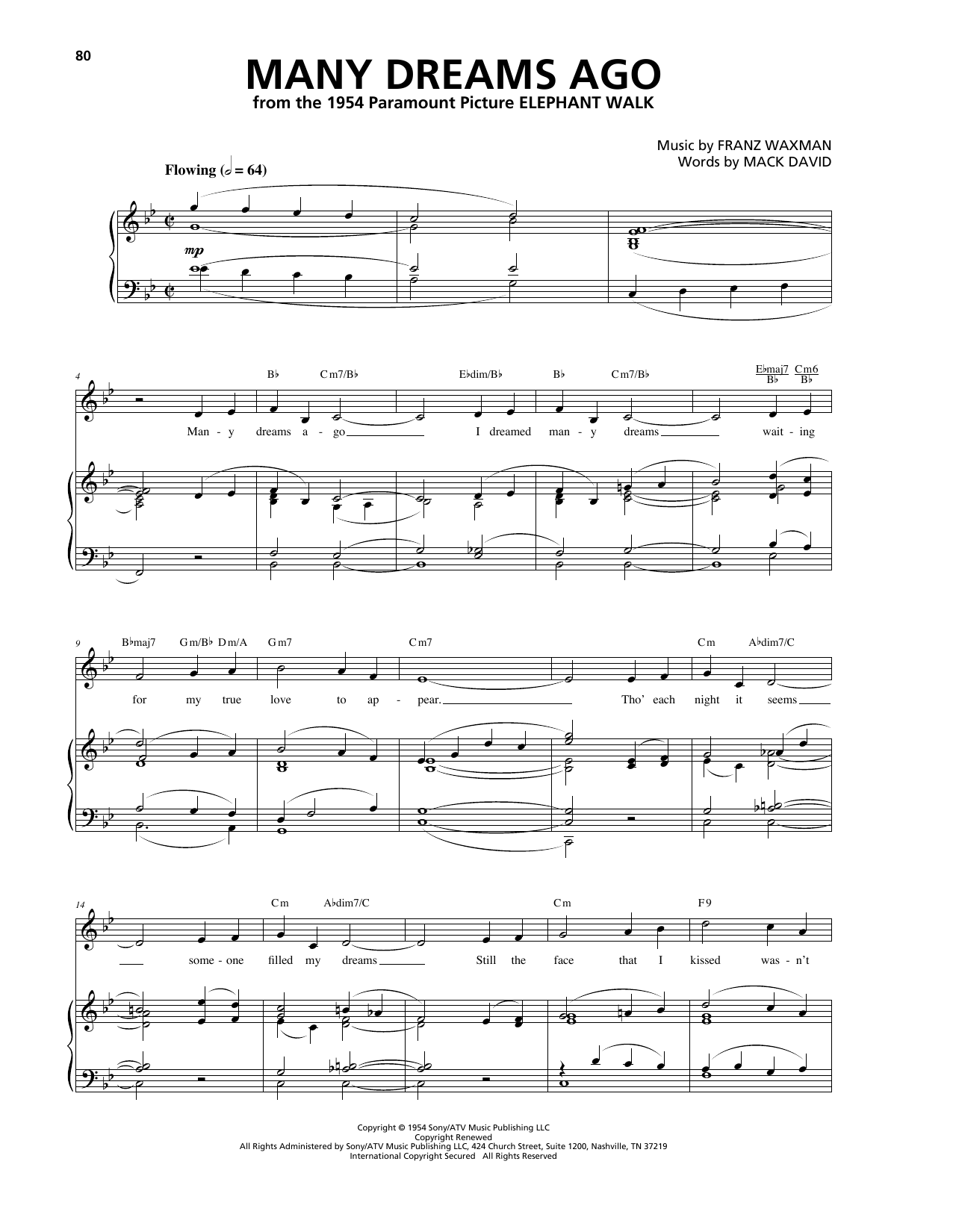 Franz Waxman Many Dreams Ago Sheet Music Notes & Chords for Piano, Vocal & Guitar (Right-Hand Melody) - Download or Print PDF