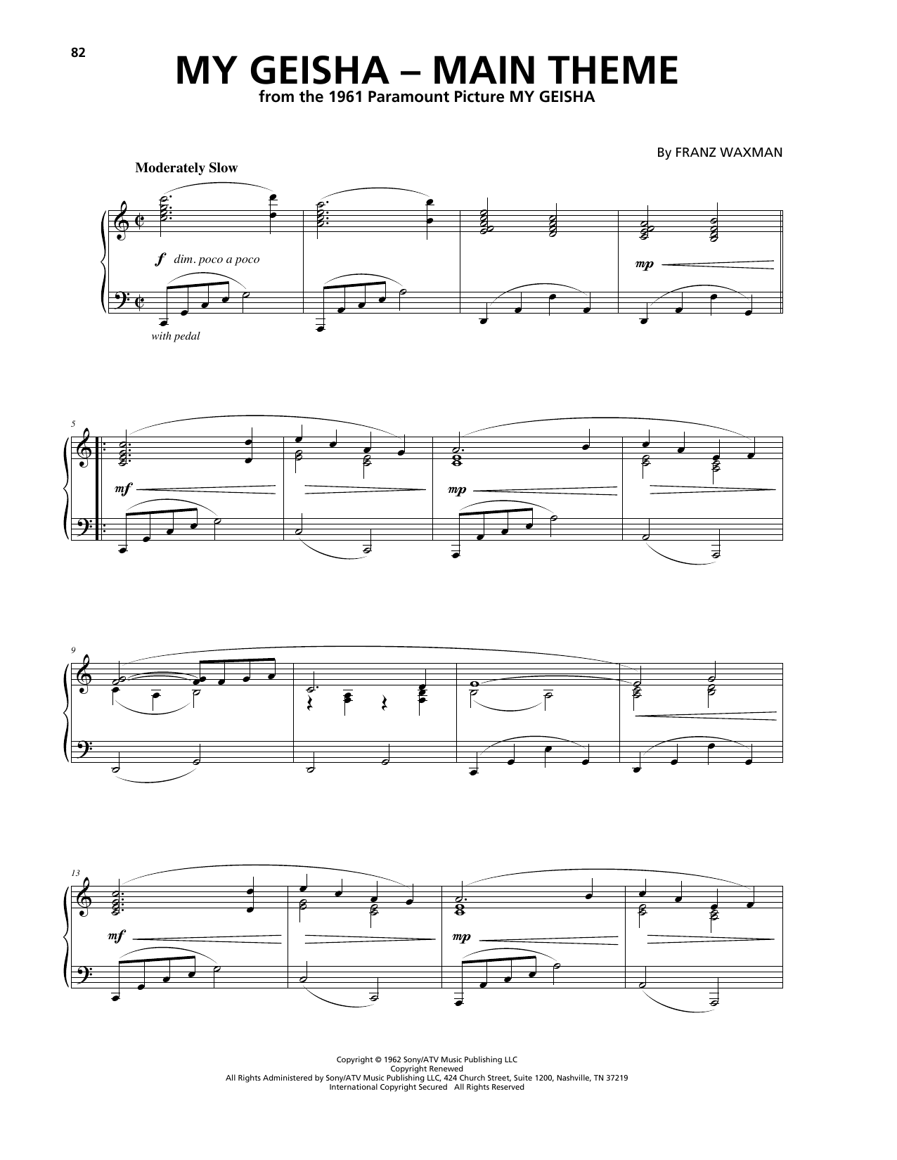 Franz Waxman My Geisha - Main Title Sheet Music Notes & Chords for Piano - Download or Print PDF