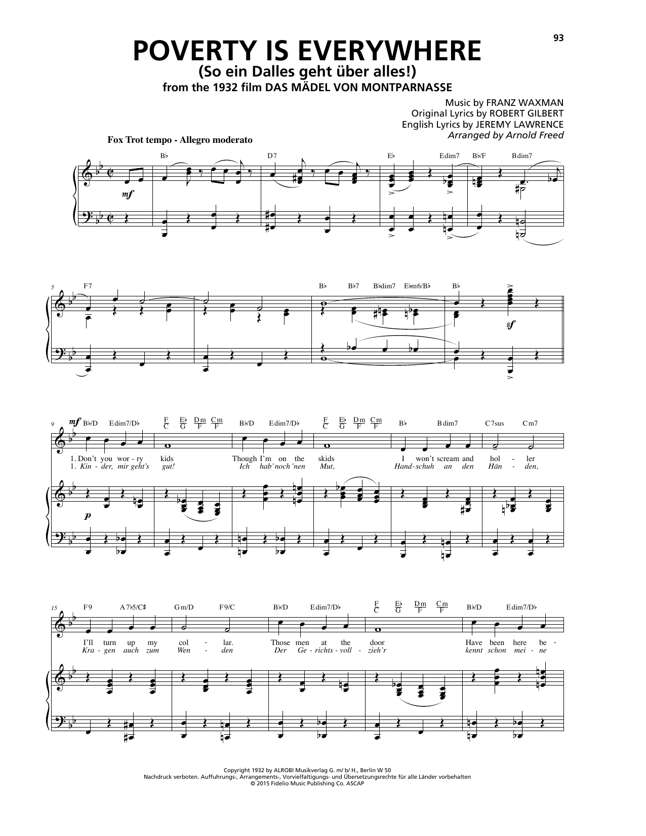 Franz Waxman Poverty Is Everywhere (So ein Dalles geht über alles!) Sheet Music Notes & Chords for Piano, Vocal & Guitar (Right-Hand Melody) - Download or Print PDF