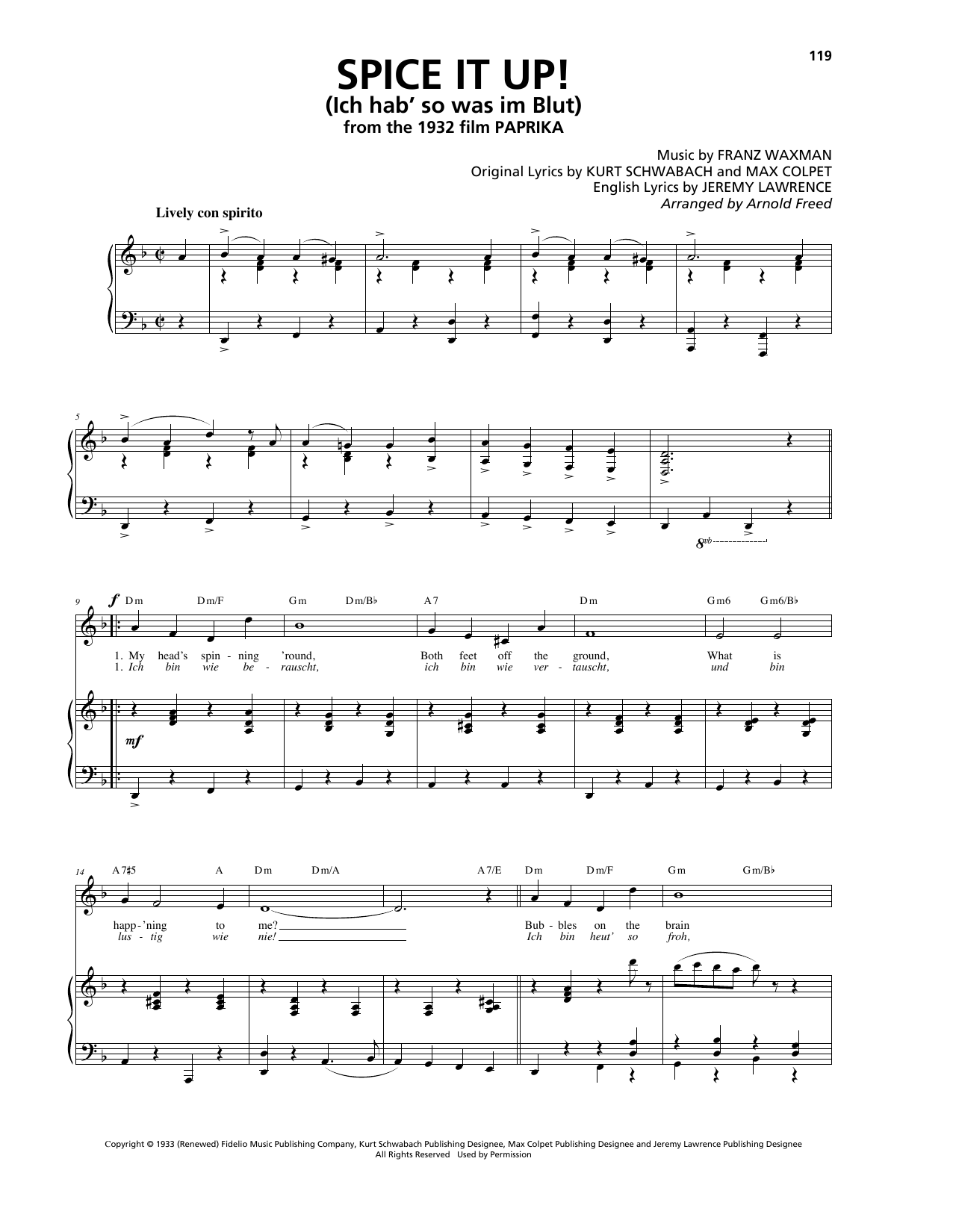 Franz Waxman Spice It Up! (Ich hab' so was im Blut) Sheet Music Notes & Chords for Piano, Vocal & Guitar (Right-Hand Melody) - Download or Print PDF