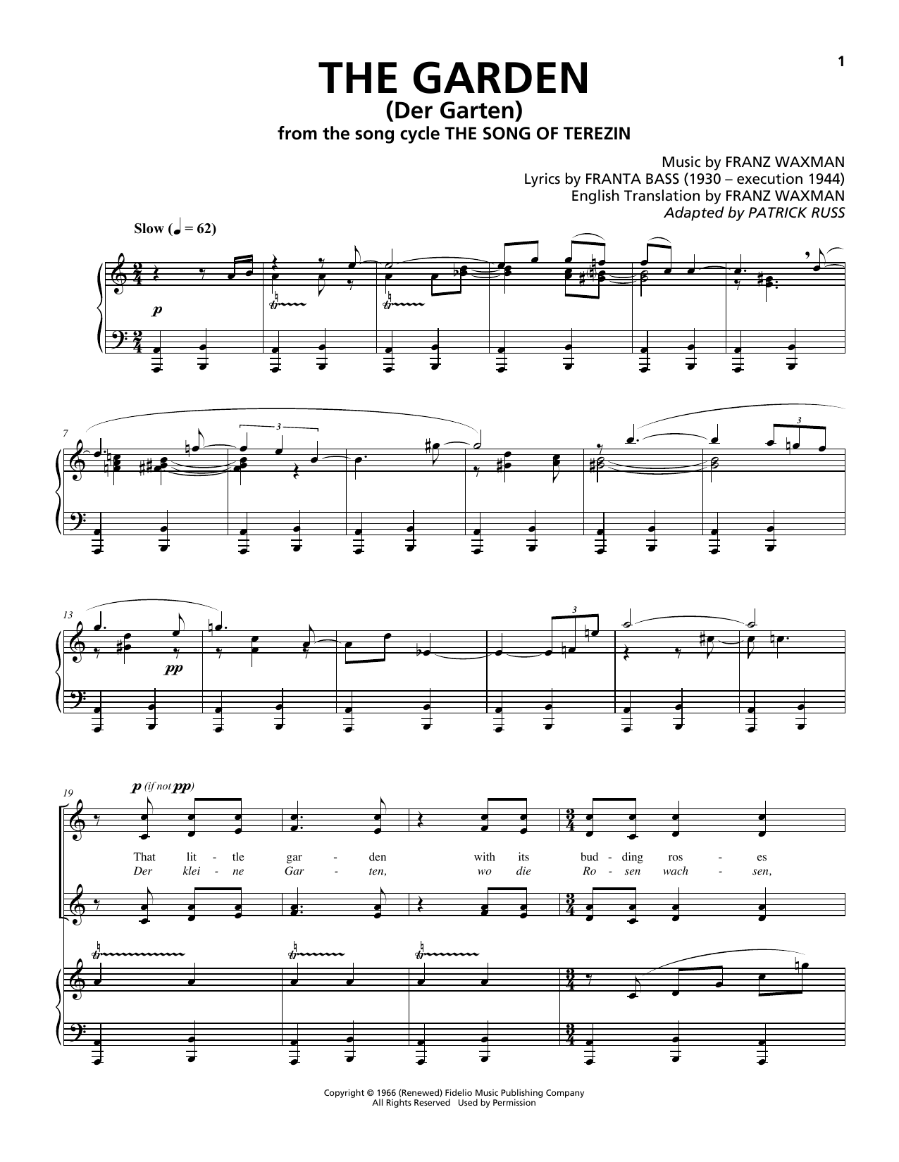 Franz Waxman The Garden (Der Garten) Sheet Music Notes & Chords for Piano & Vocal - Download or Print PDF