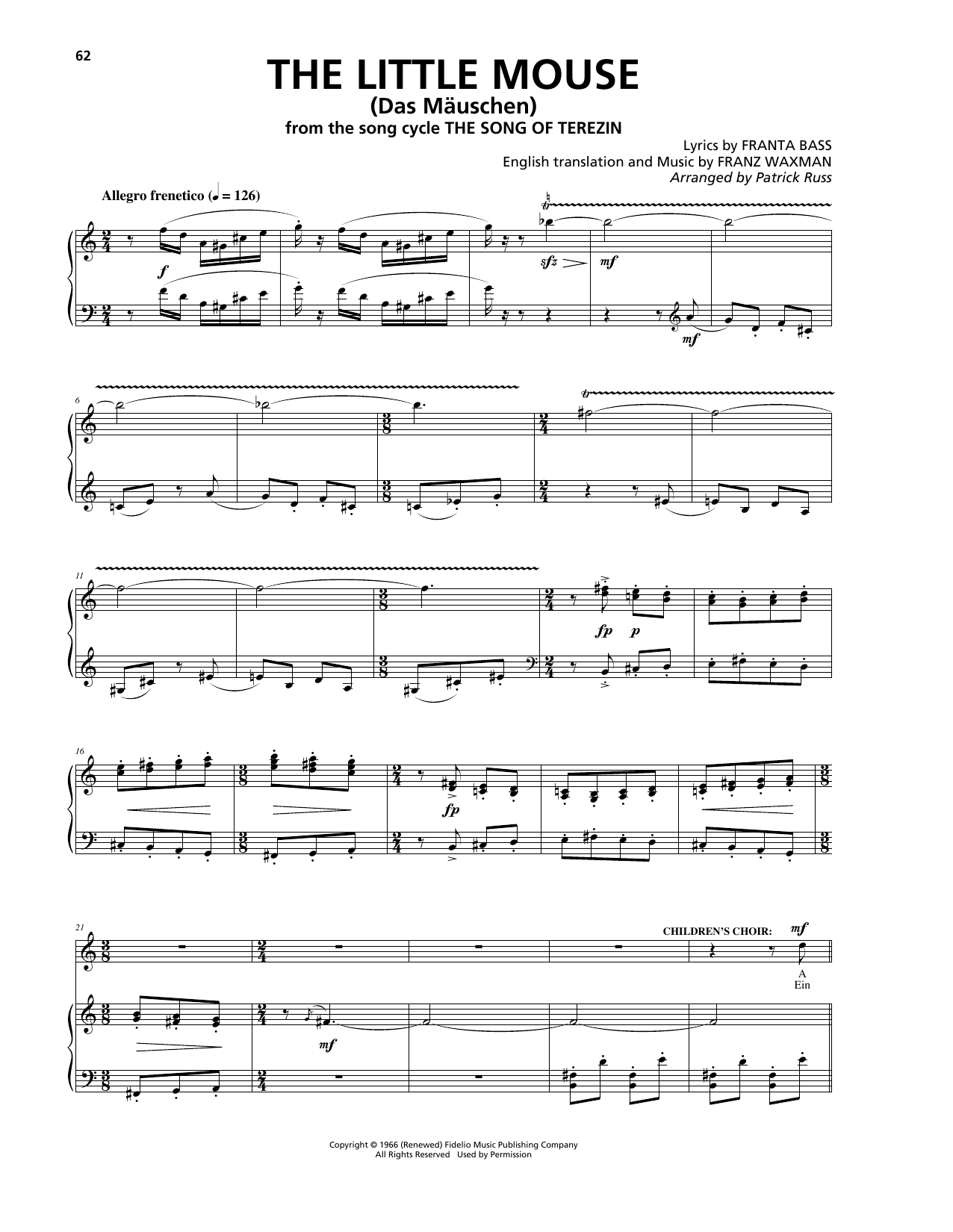 Franz Waxman The Little Mouse (Das Mäuschen) Sheet Music Notes & Chords for Piano, Vocal & Guitar (Right-Hand Melody) - Download or Print PDF