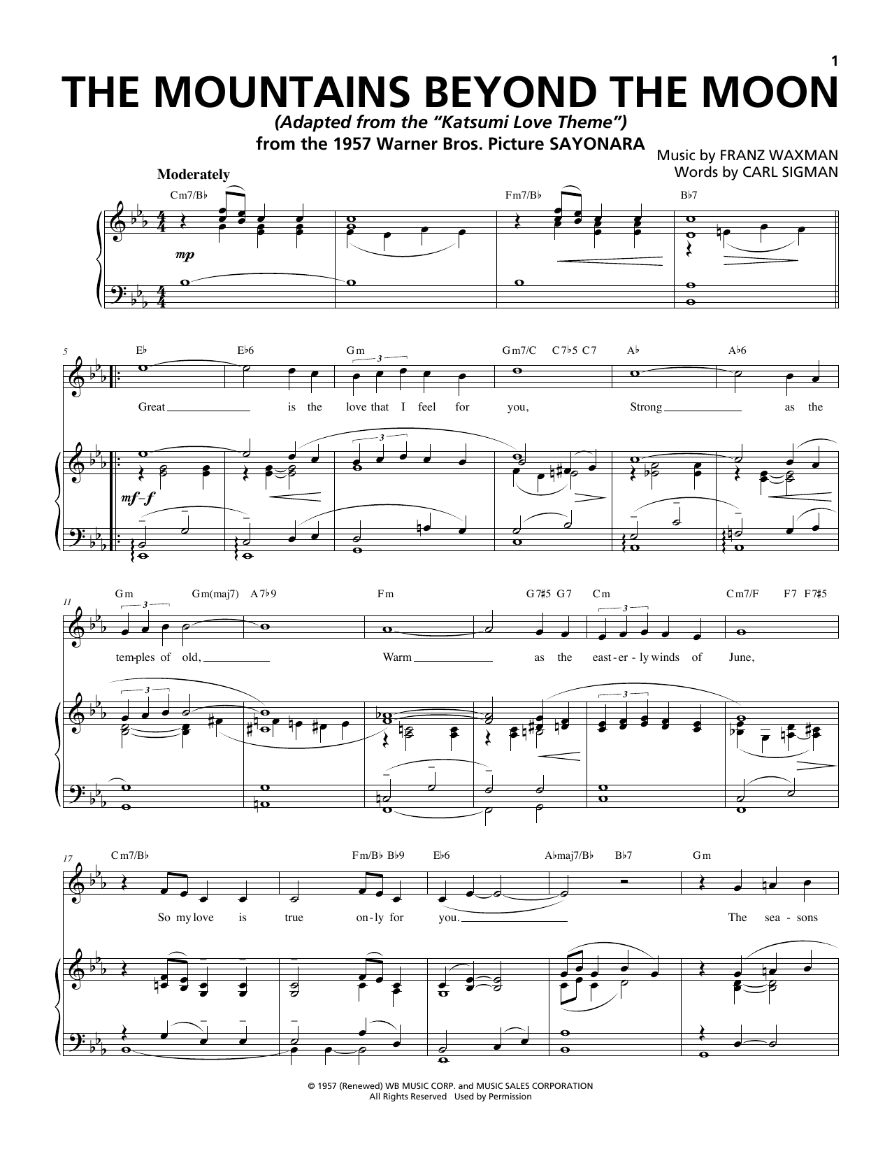 Franz Waxman The Mountains Beyond The Moon Sheet Music Notes & Chords for Piano & Vocal - Download or Print PDF