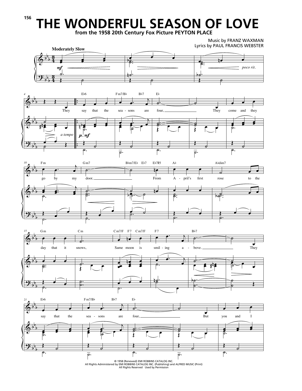 Franz Waxman The Wonderful Season Of Love Sheet Music Notes & Chords for Piano, Vocal & Guitar (Right-Hand Melody) - Download or Print PDF Franz Waxman The Wonderful Season Of Love Sheet Music Notes & Chords for Piano, Vocal & Guitar (Right-Hand Melody) - Download or Print PDF