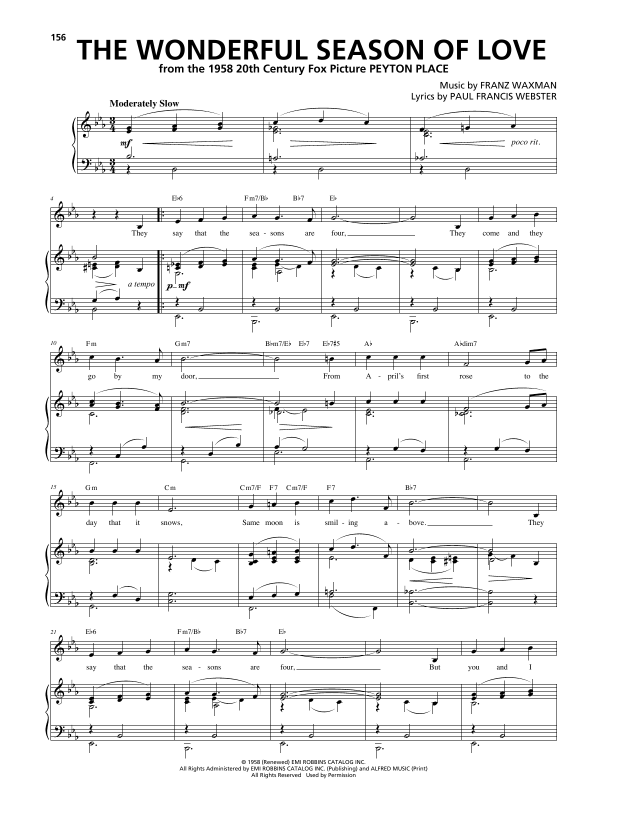Franz Waxman The Wonderful Season Of Love Sheet Music Notes & Chords for Piano, Vocal & Guitar (Right-Hand Melody) - Download or Print PDF