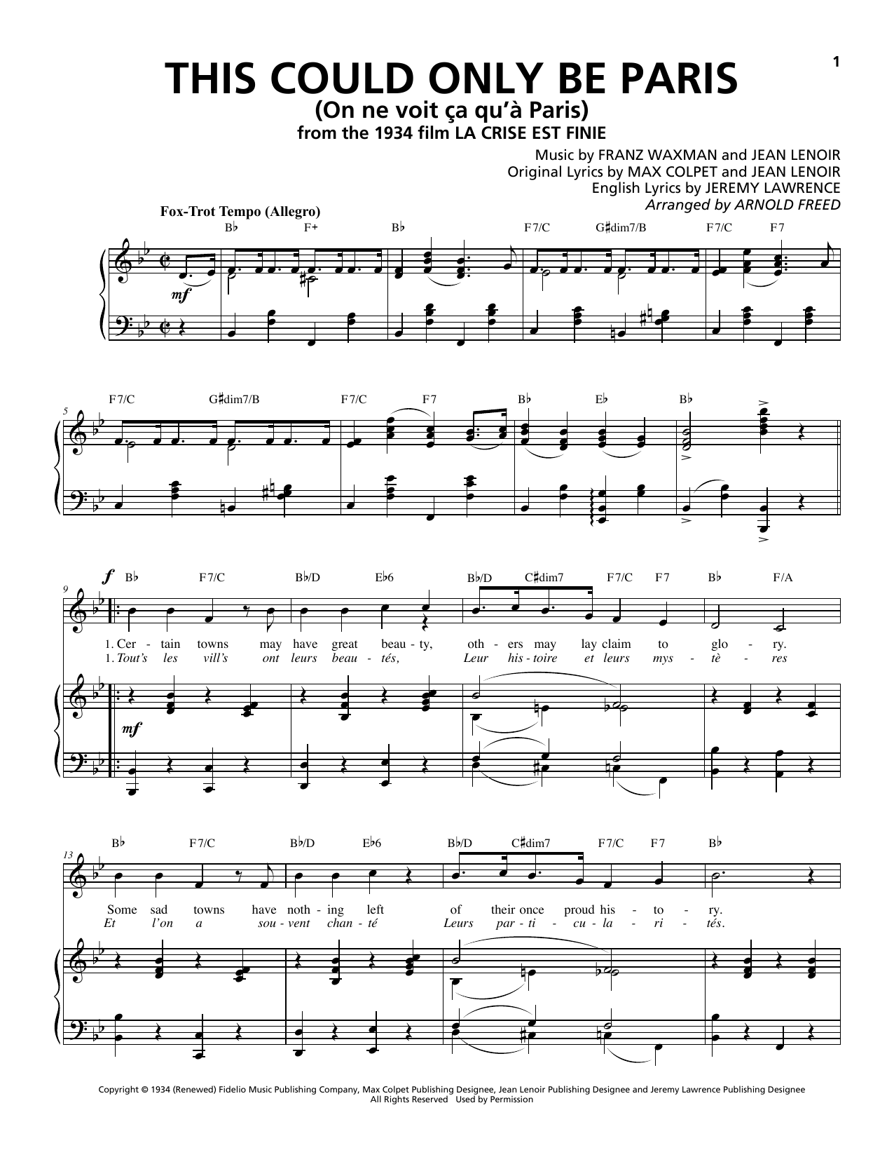 Franz Waxman This Could Only Be Paris (On ne voit ça qu'à Paris) Sheet Music Notes & Chords for Piano & Vocal - Download or Print PDF