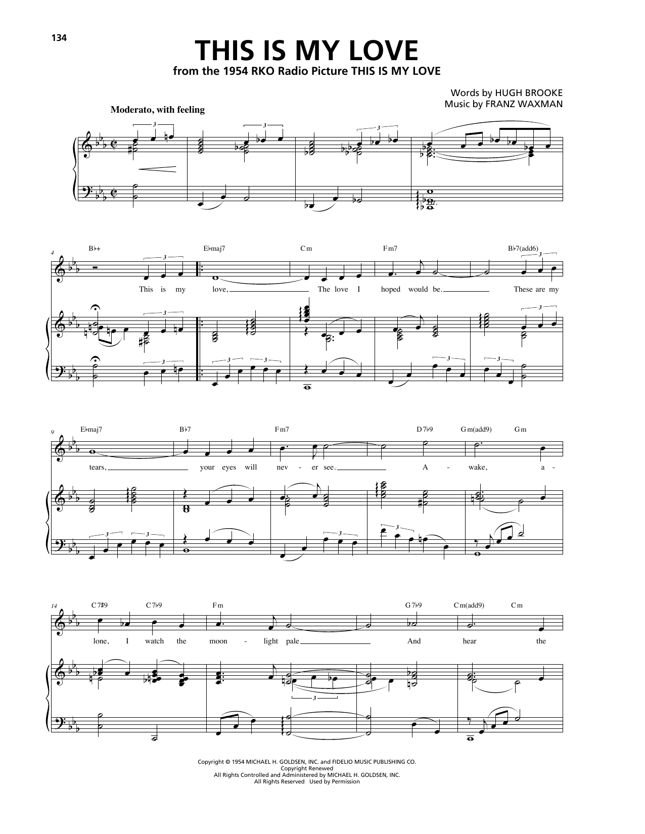 Franz Waxman This Is My Love Sheet Music Notes & Chords for Piano, Vocal & Guitar (Right-Hand Melody) - Download or Print PDF